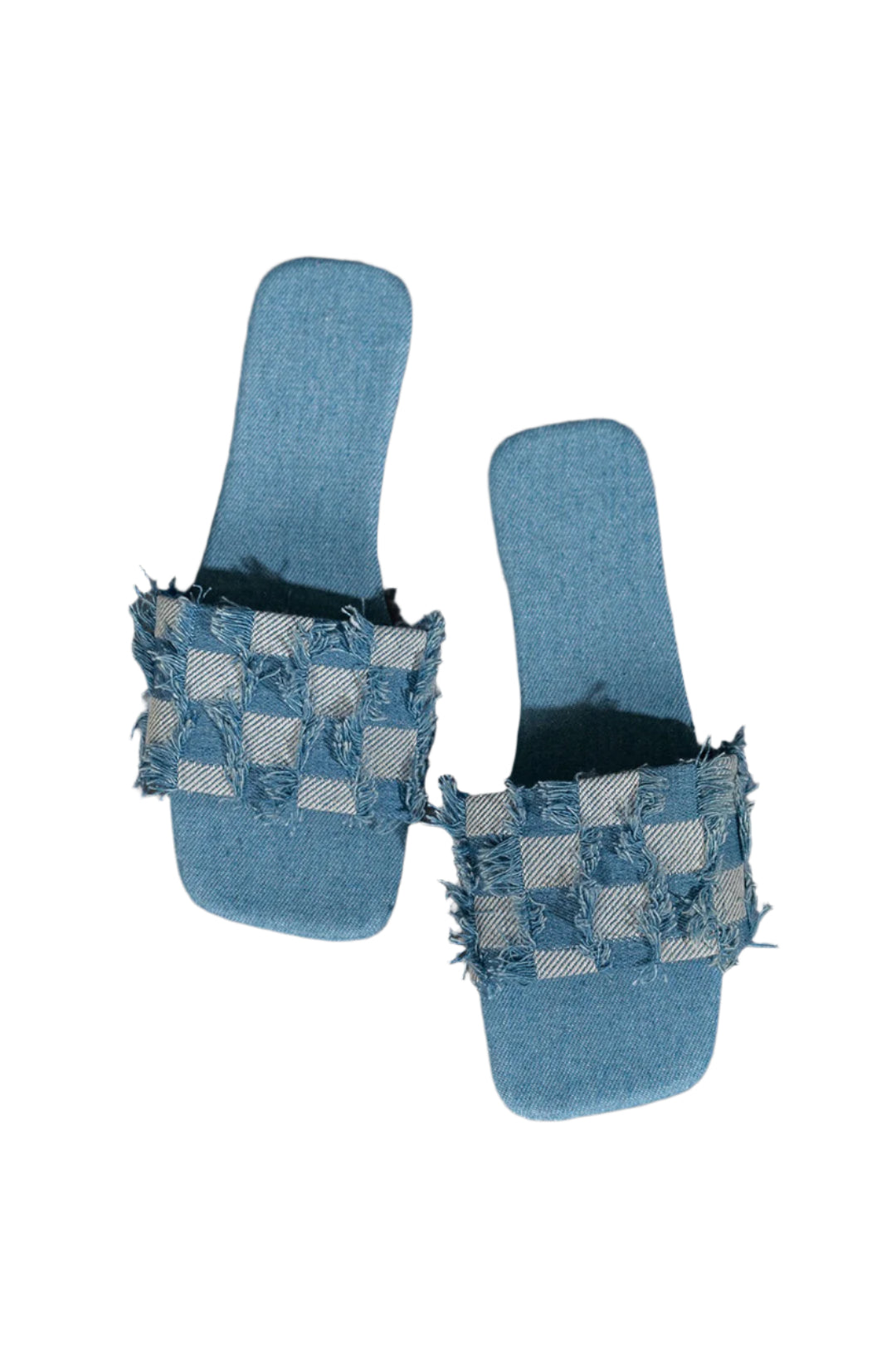 Plaid Frayed Denim Slippers Dreamardi
