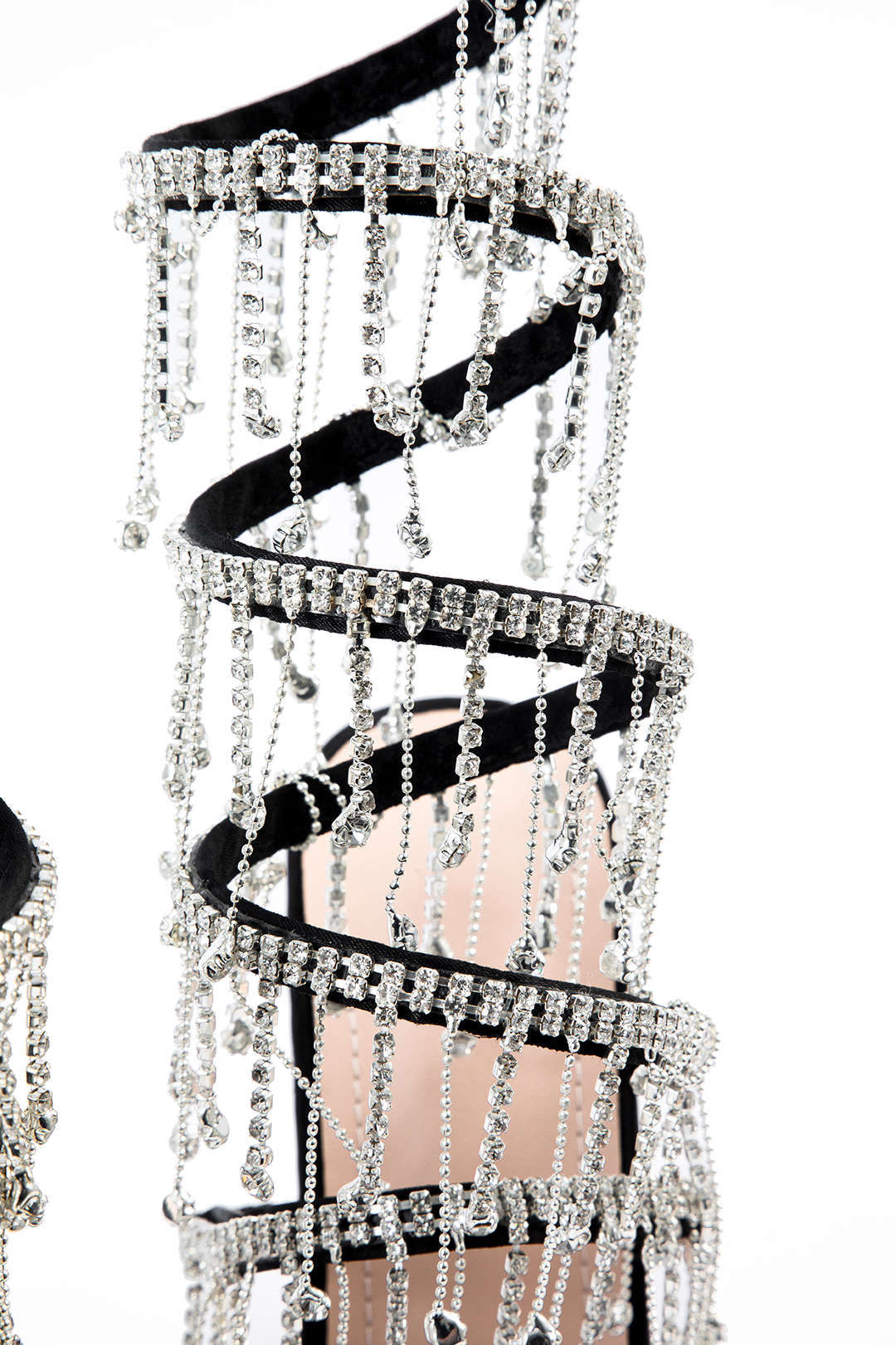 Rhinestone Chain Round Toe Heels Dreamardi