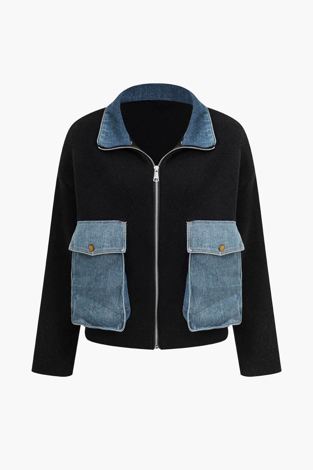 Denim Patchwork Pocket Sweater Cardigan Dreamardi