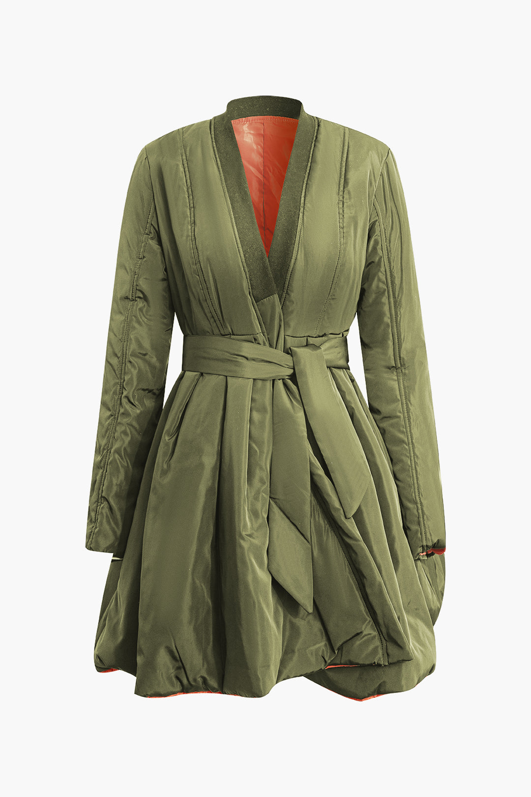 Solid Tie Front V-neck Puffer Dreamardi