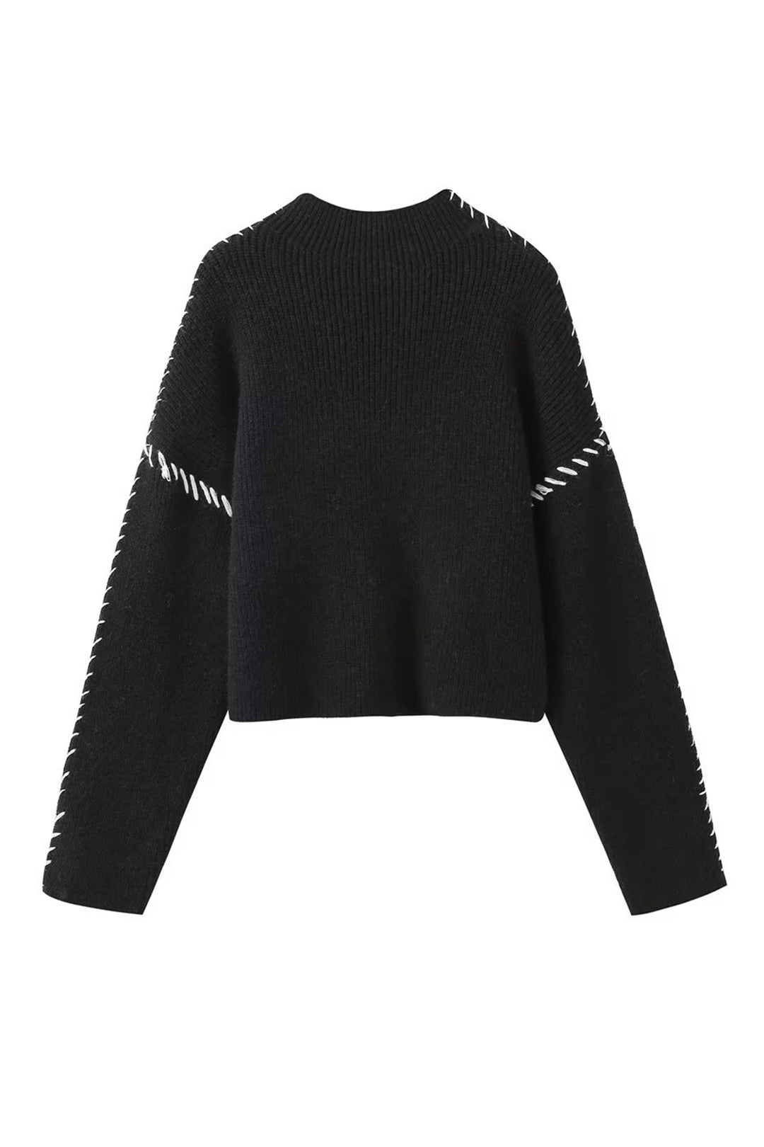 Contrast Whipstitching Turtleneck Long Sleeve Sweater Dreamardi