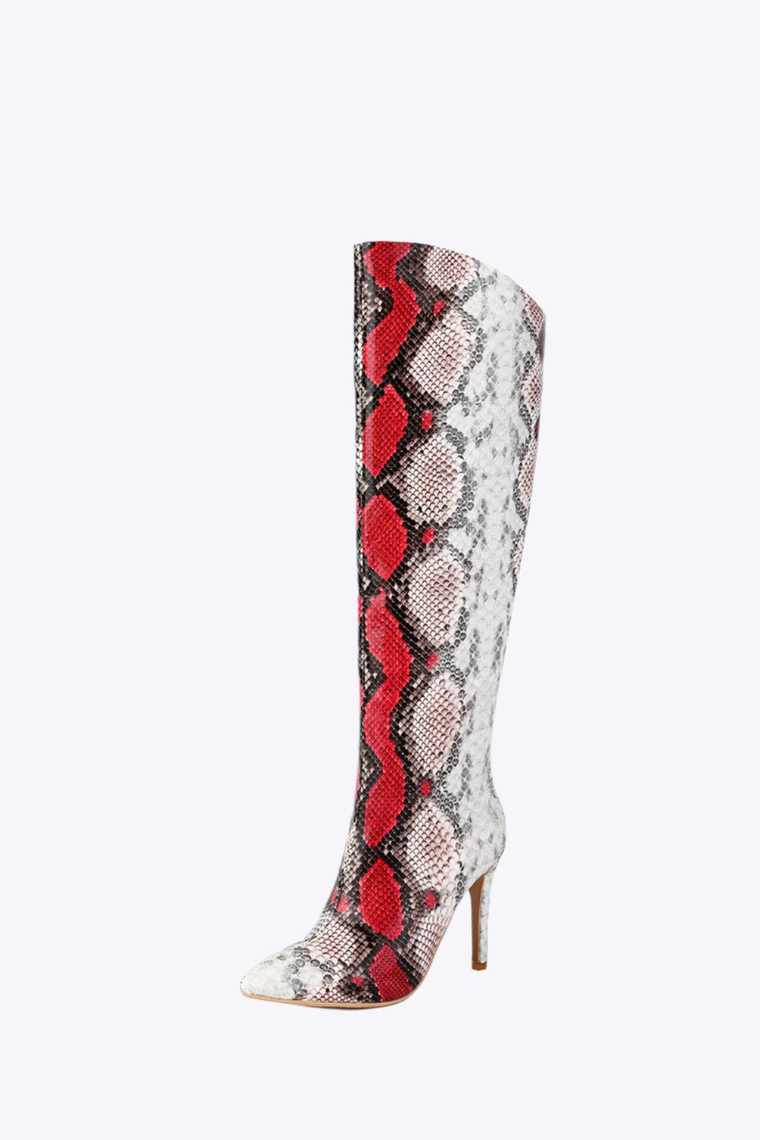 Snake Skin Faux Leather High Heel Pointed Toe Over The Knee Boots Dreamardi