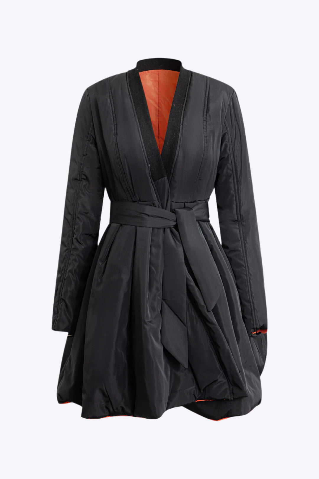 Solid Tie Front V-neck Puffer Dreamardi