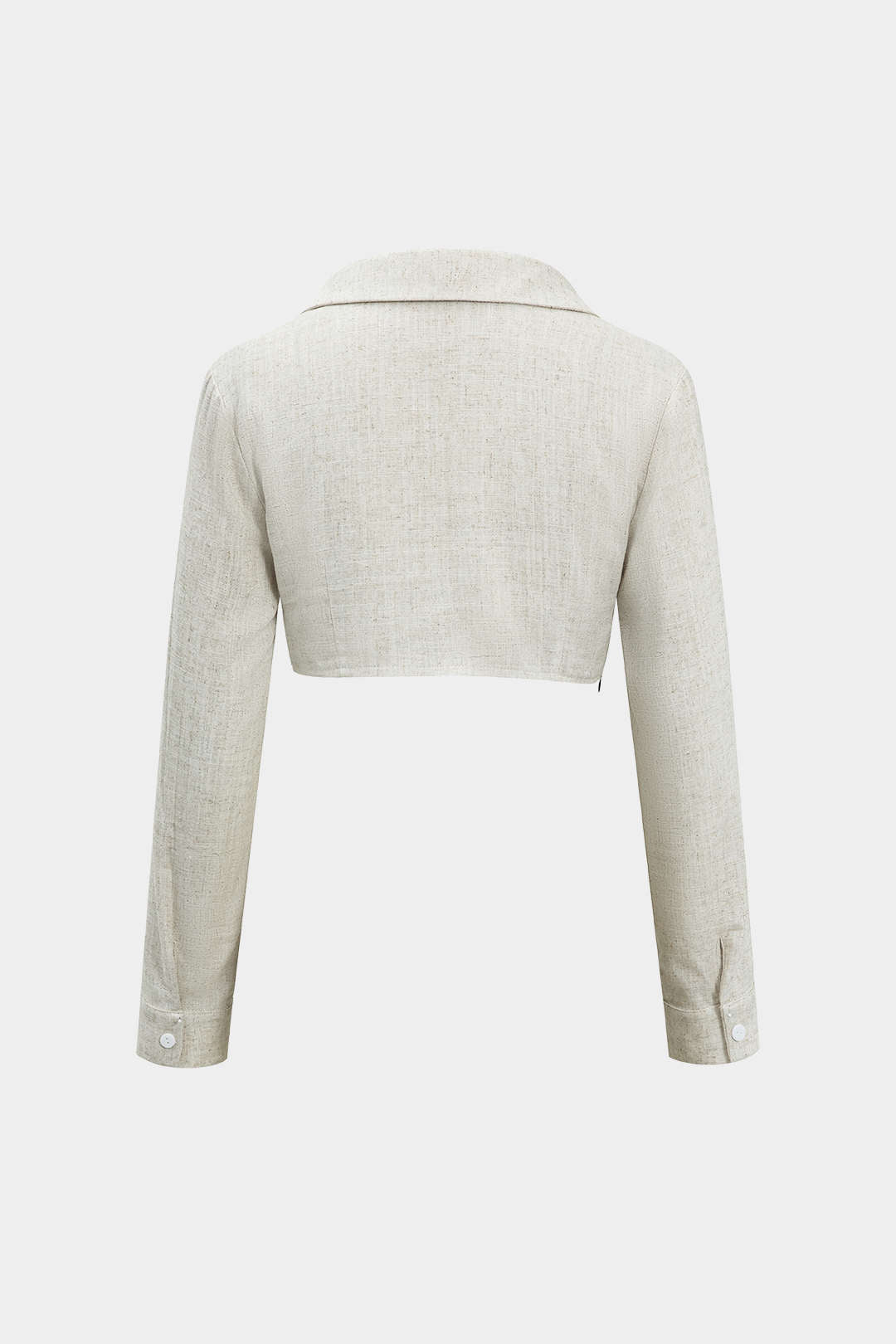 Color Block Faux Leather Linen Ruched Long-Sleeve Shirt Dreamardi