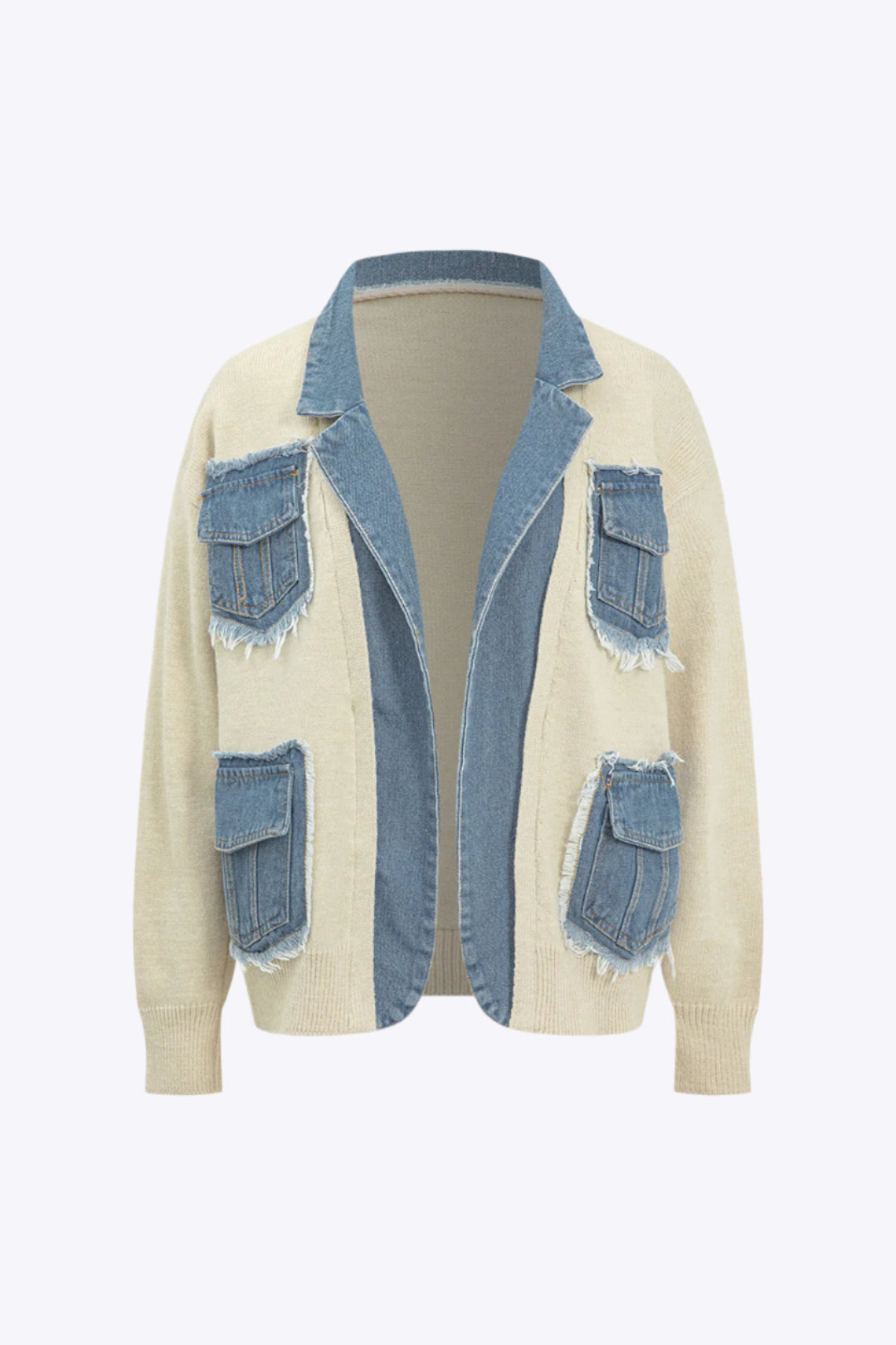 Color Block Patchwork Denim Sweater Cardigan Dreamardi