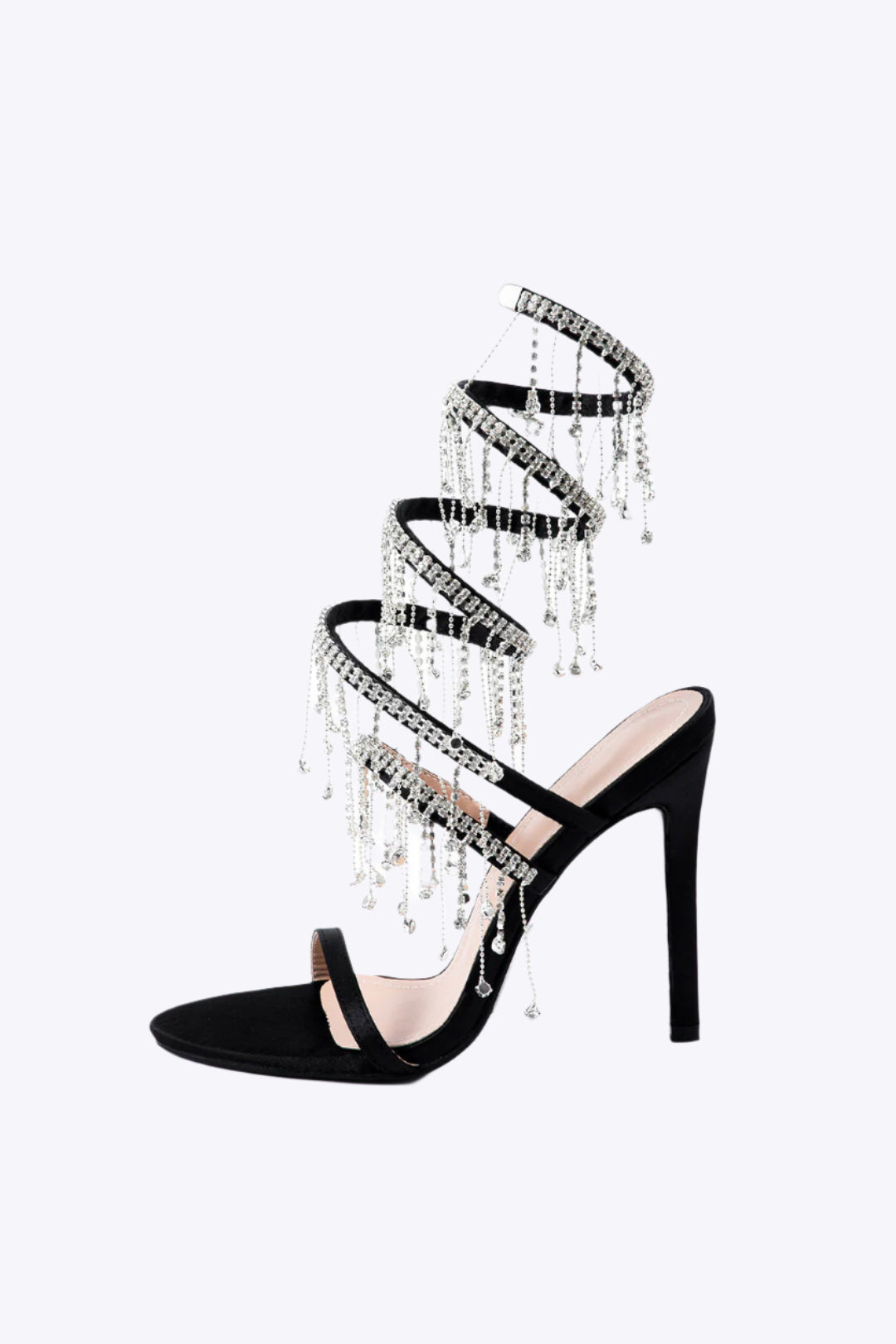 Rhinestone Chain Round Toe Heels Dreamardi