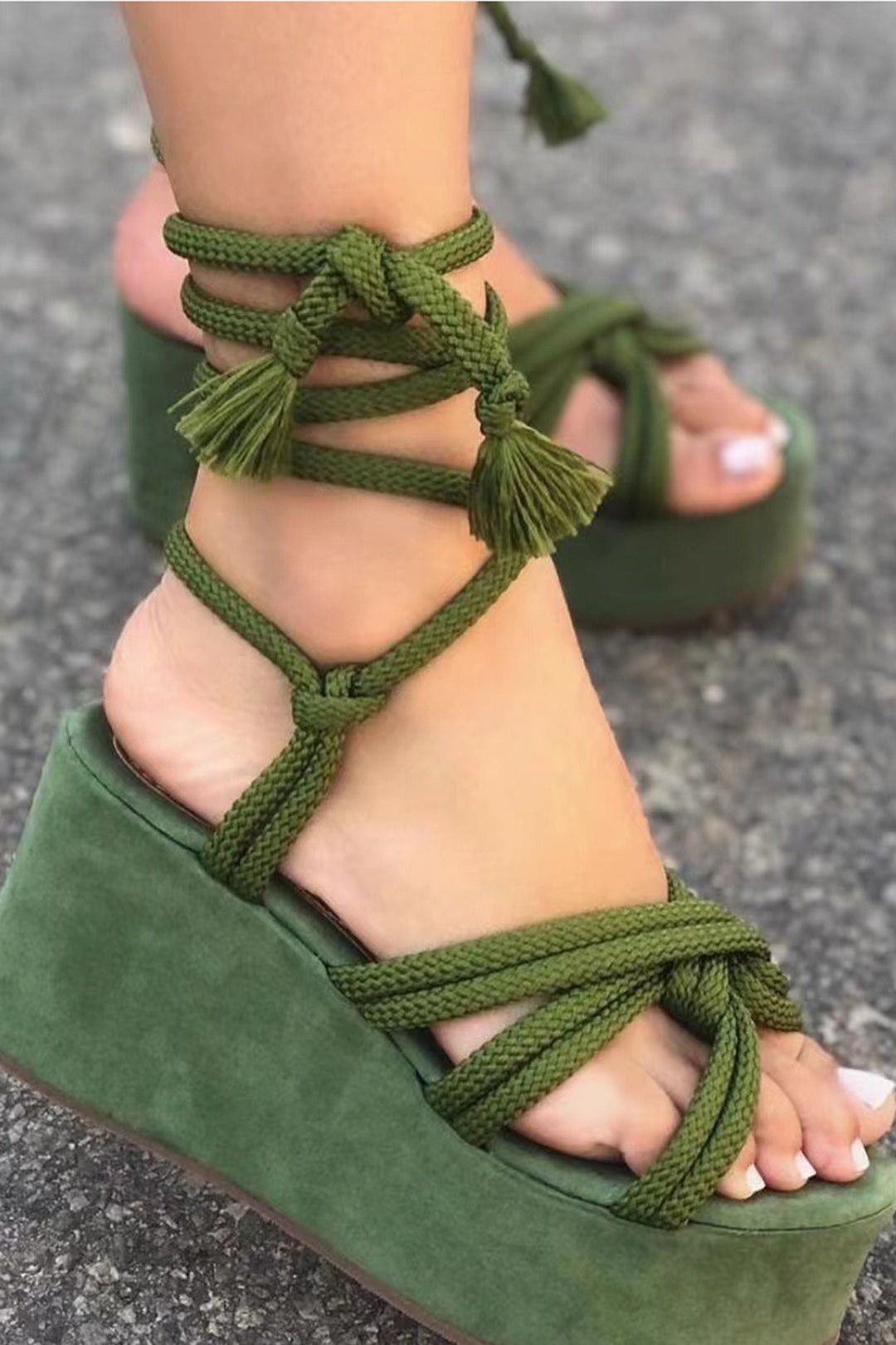Tie-Up Open Toe Platform Flats Sandals Dreamardi