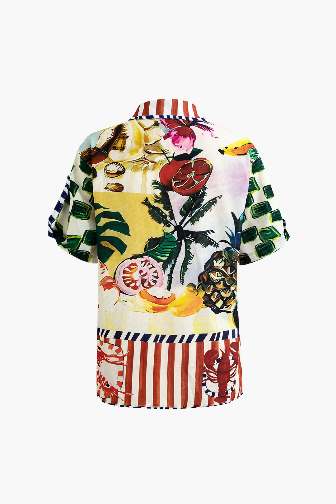 Tropical Print Tie Front Crop Shirt Dreamardi