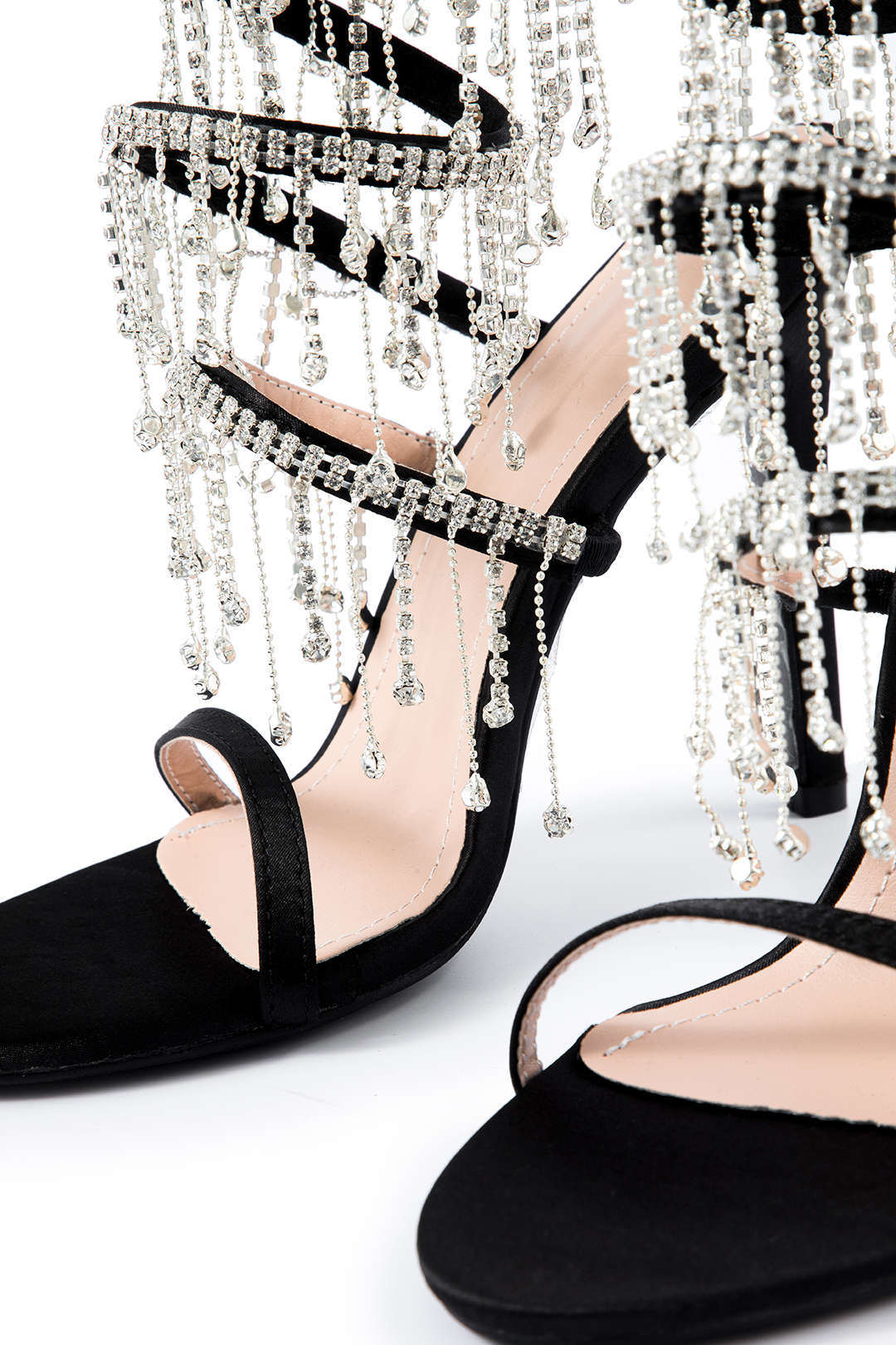 Rhinestone Chain Round Toe Heels Dreamardi