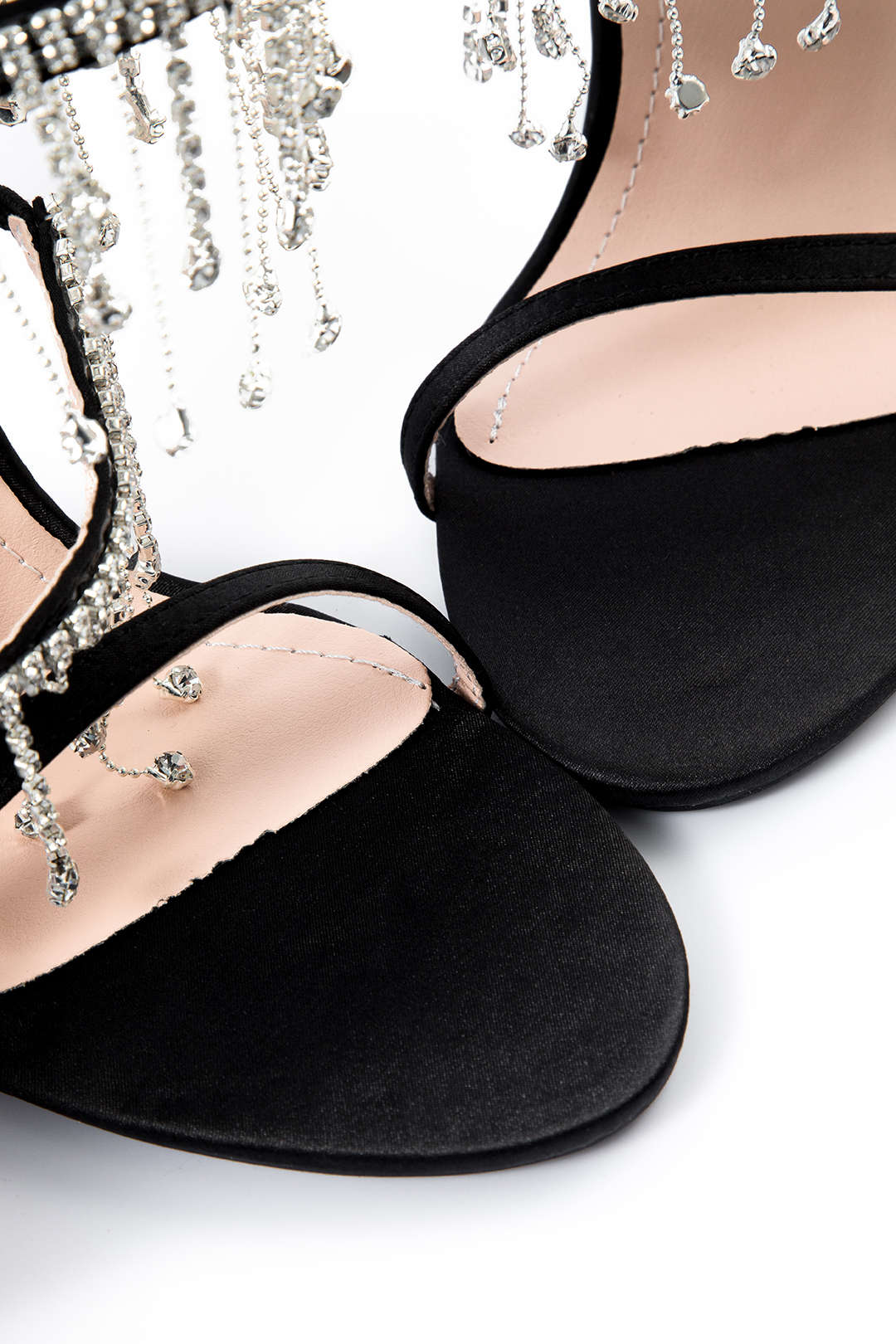 Rhinestone Chain Round Toe Heels Dreamardi