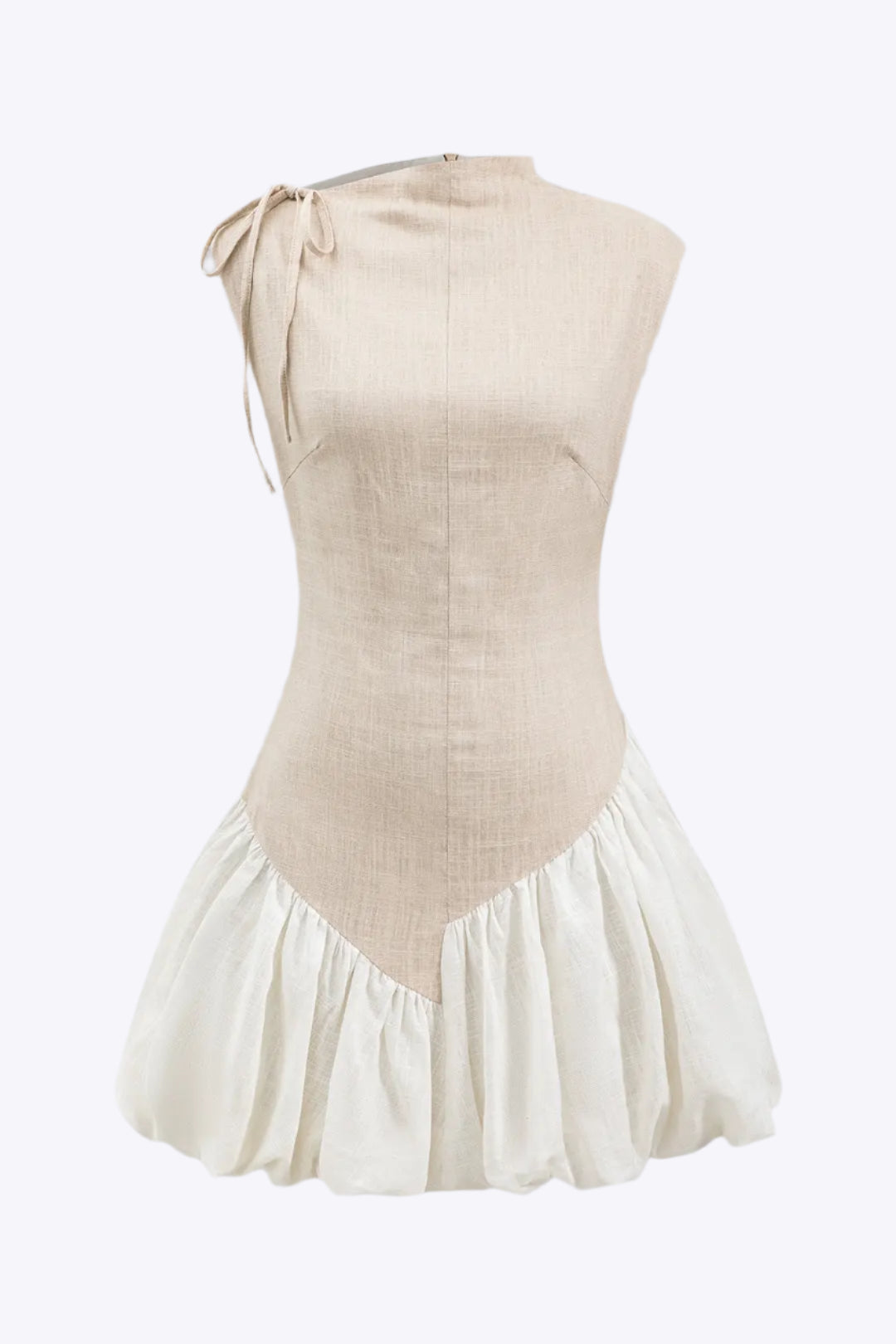 Linen Ruched Tie-Up Sleeveless Mini Dress Dreamardi