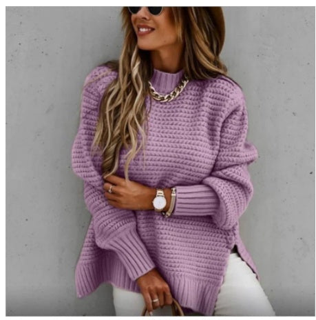 Solid color drawstring side slit knit sweater Dreamardi