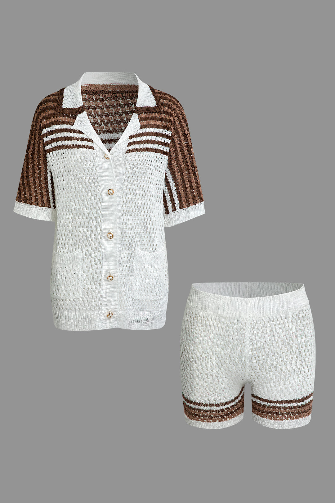 Striped Crochet Knit Cardigan and Shorts Set Dreamardi