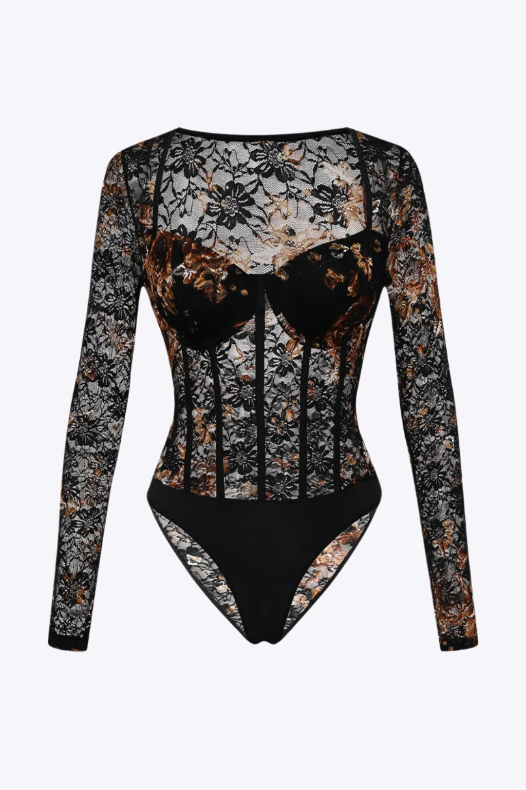 Lace Sheer Corset Long Sleeve Bodysuit Dreamardi