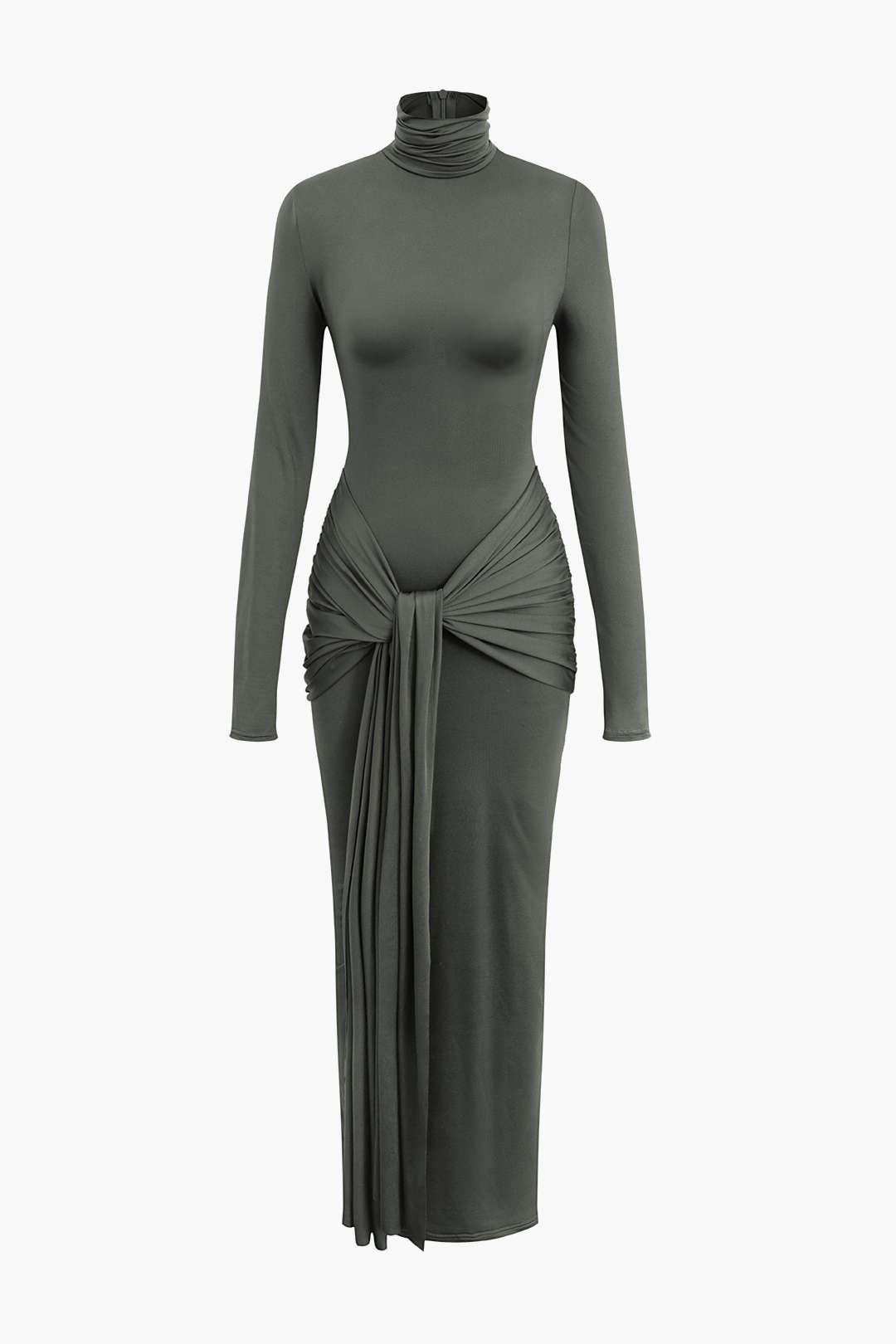 Wrap Ruched High Neck Long Sleeve Maxi Dress Dreamardi