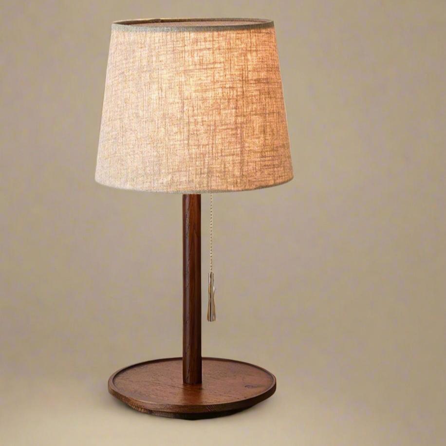 TimberGlow - Elegant Walnut Structure with Fabric Details Table Lamp