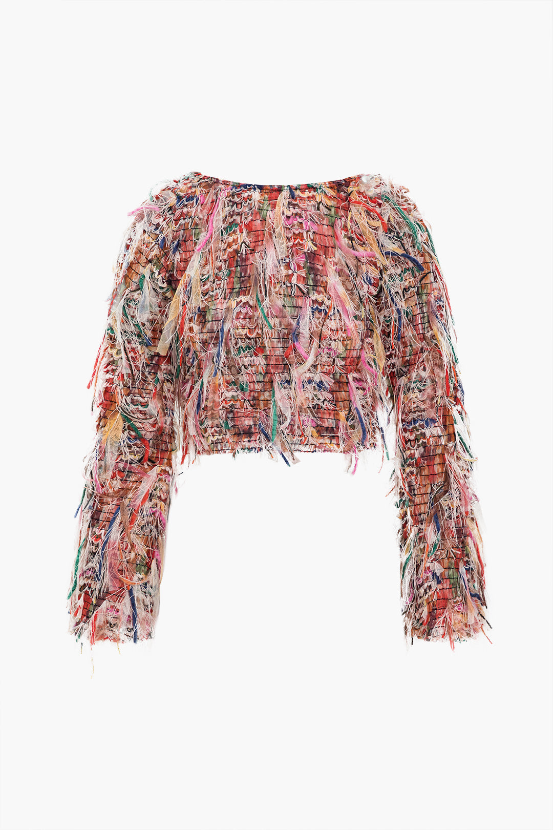 Color Block Print Fringe Long-Sleeve Shirt Dreamardi