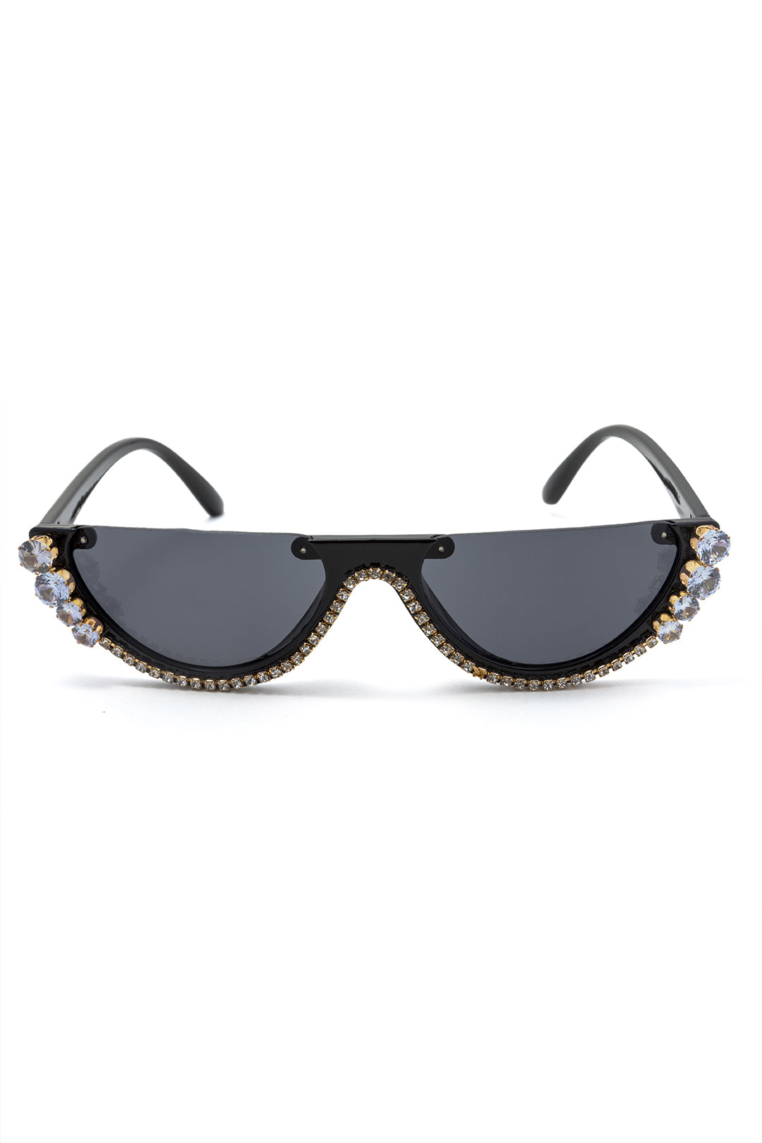 Rhinestone Decor Half Frame Sunglasses Dreamardi