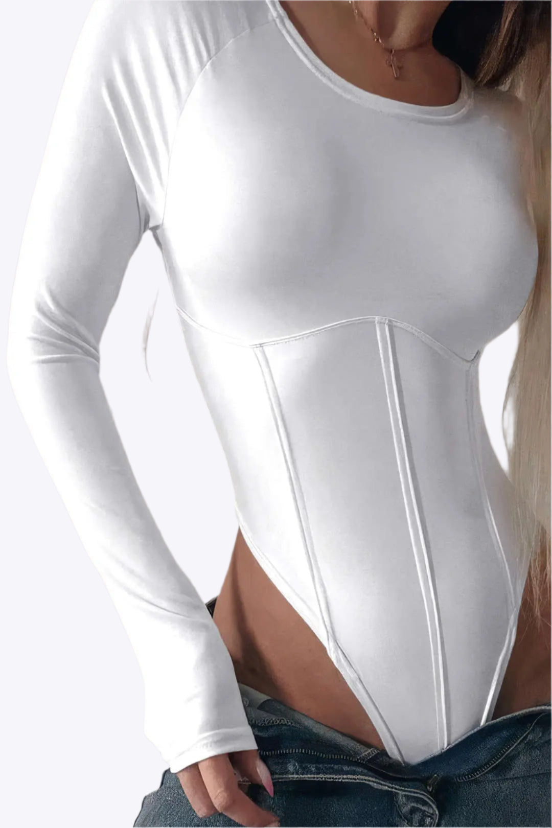 Round Neck Long Sleeve Corset Bodysuit Dreamardi