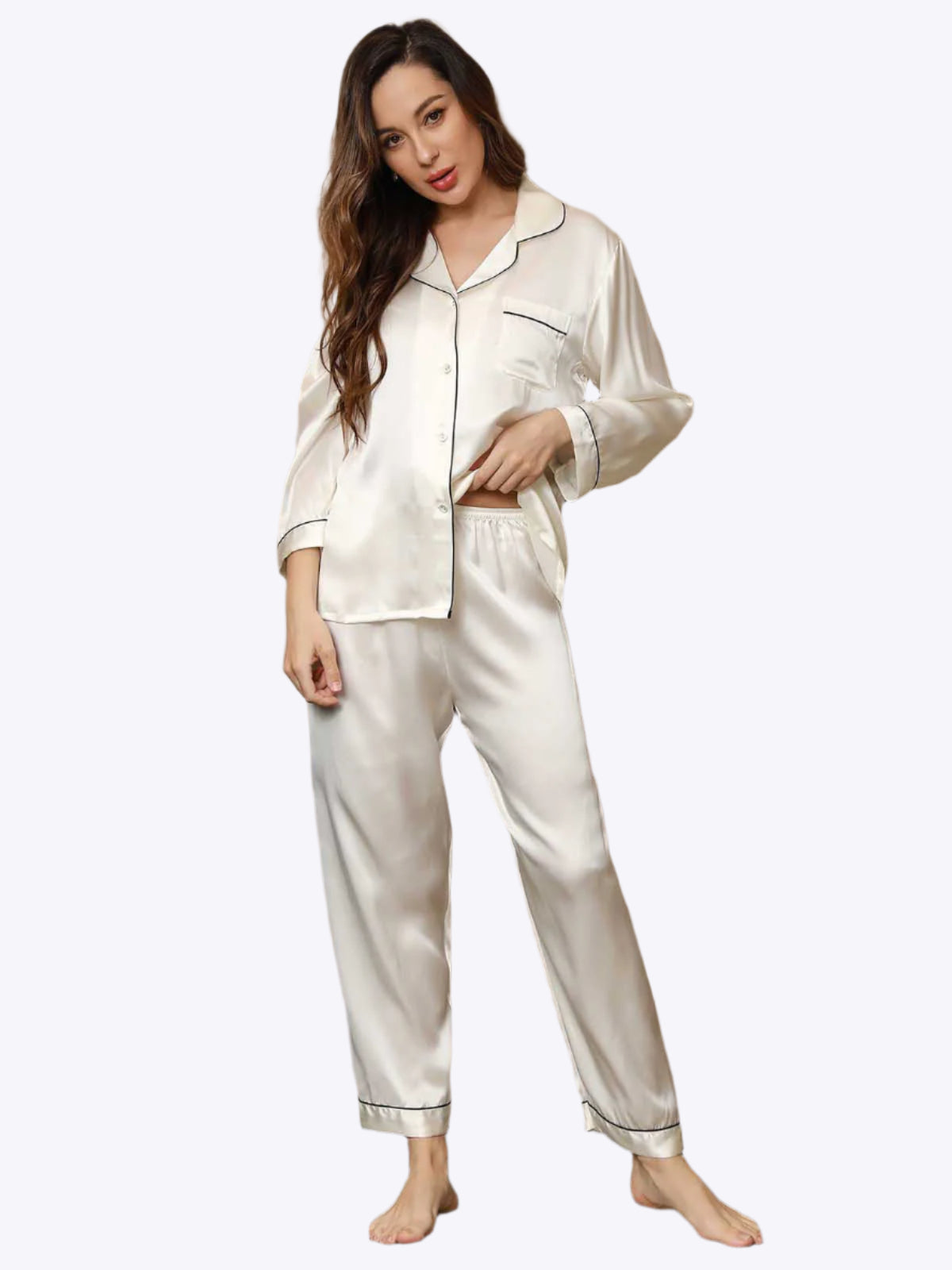 Moerbei Zijde Binding Trim Pyjama Set 2Pcs Dreamardi