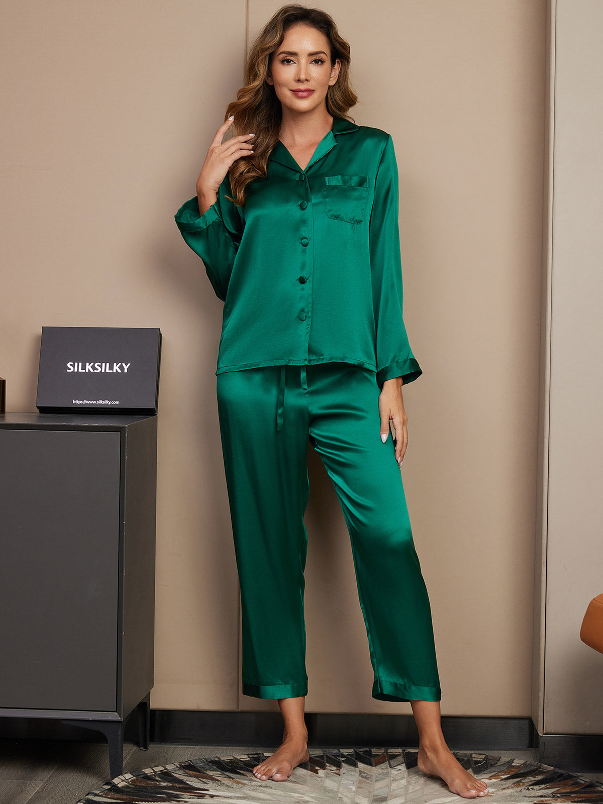 Zuivere Zijde Button Up Dames Pyjama Set Dreamardi