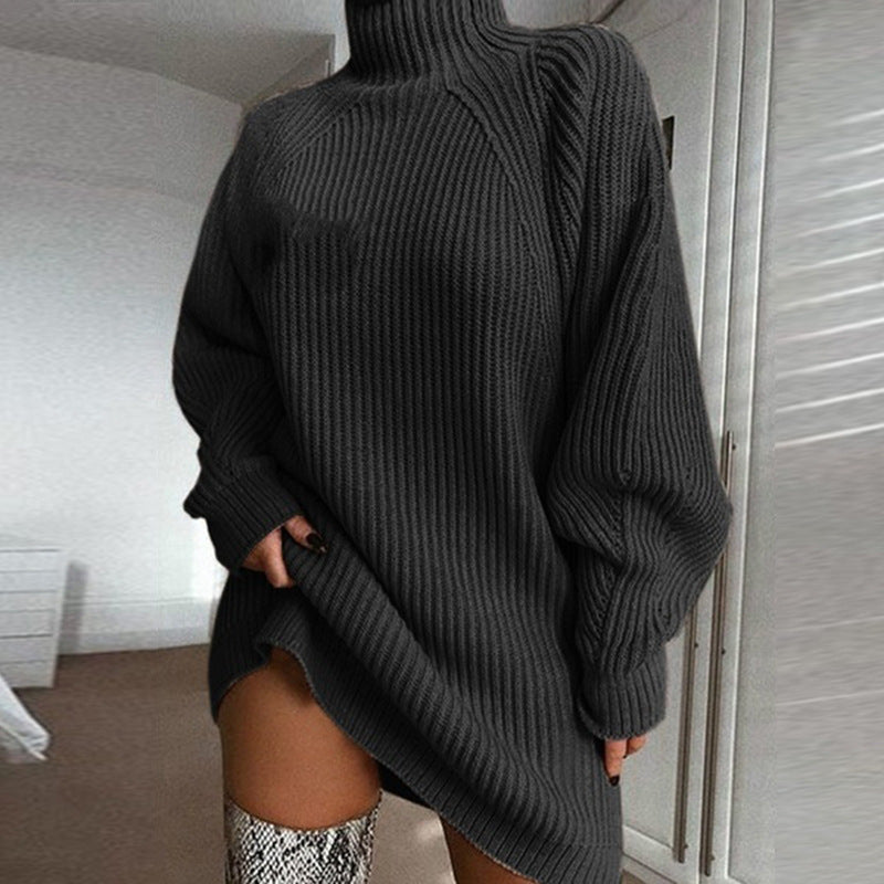 Solid Turtleneck Long Sweater Winter Warm Women Sweater Dress Dreamardi