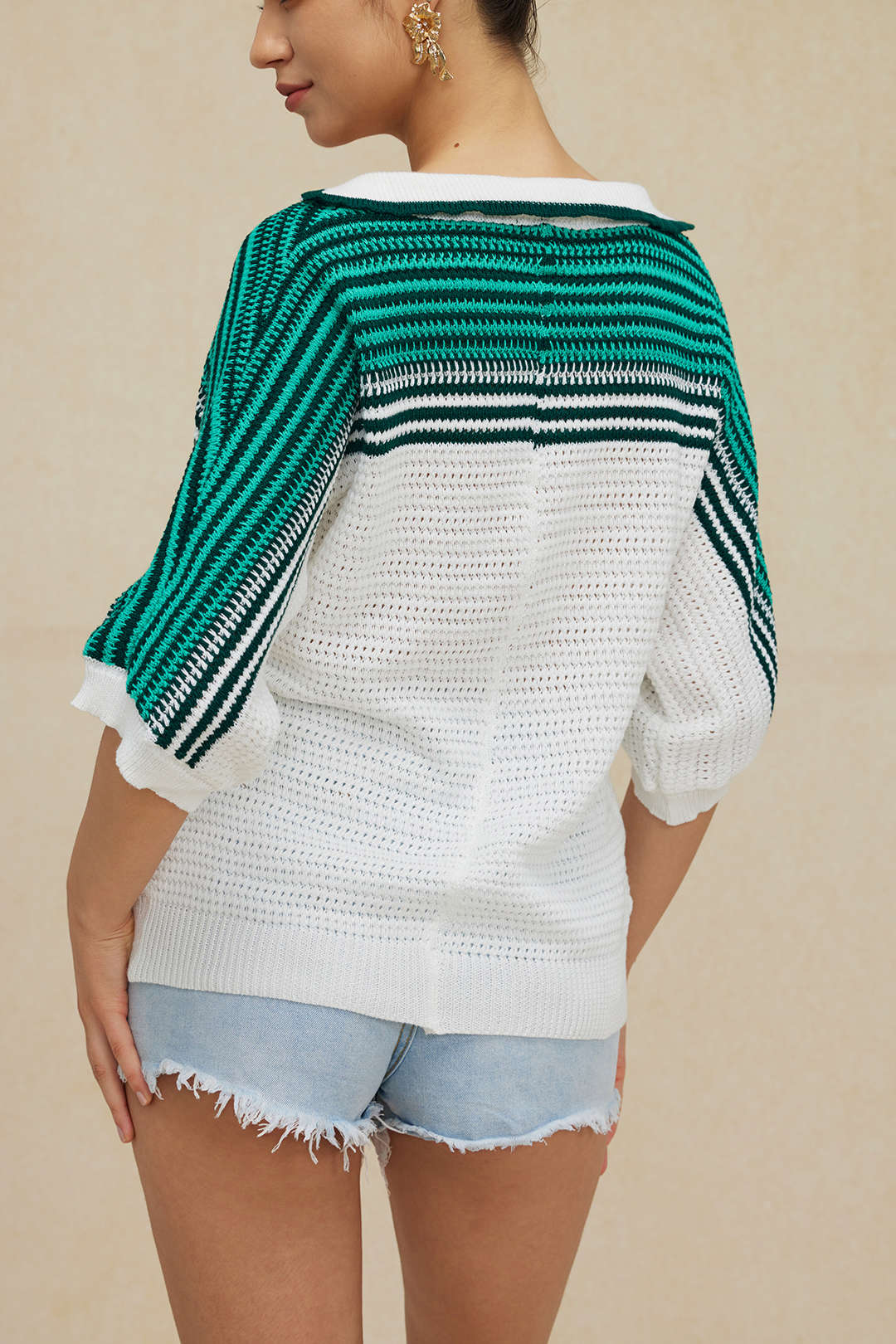 Contrast Crochet Short Sleeve Top Dreamardi