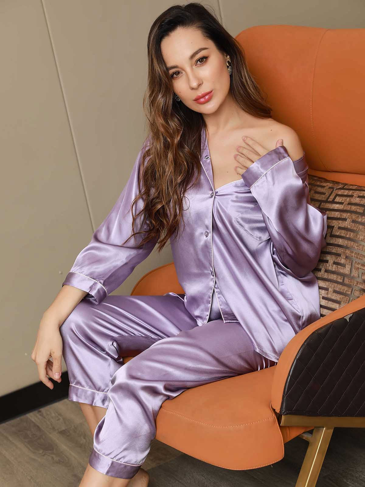 Moerbei Zijde Binding Trim Pyjama Set 2Pcs Dreamardi