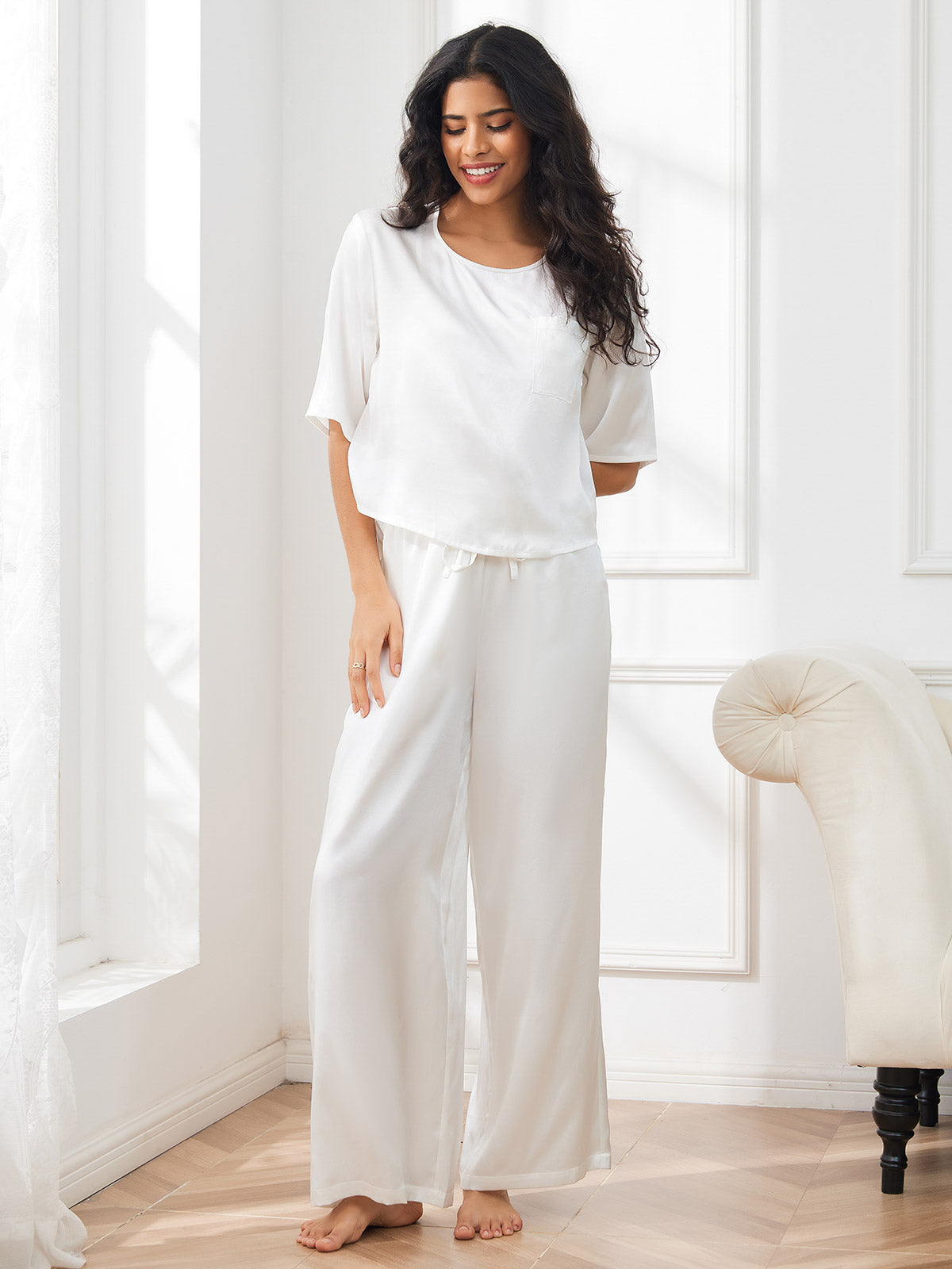 Zuivere Zijde Dames Pyjama Set Dreamardi