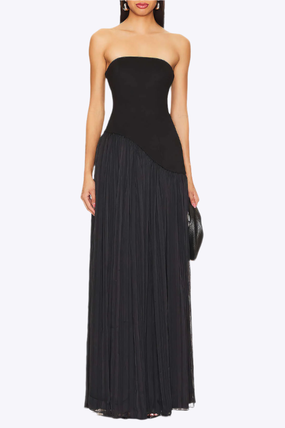 Strapless Patchwork Zipper Pleated Maxi Dress Dreamardi