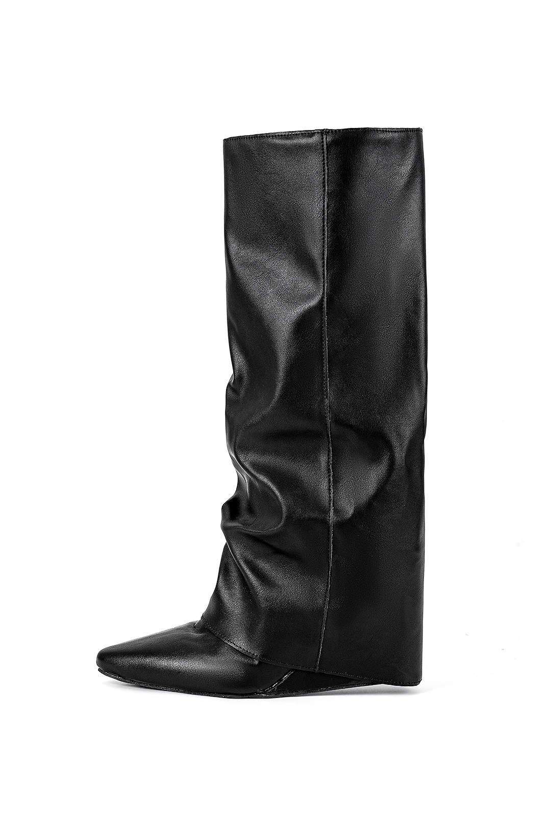 Faux Leather Almond Toe Mid Calf Boots Dreamardi