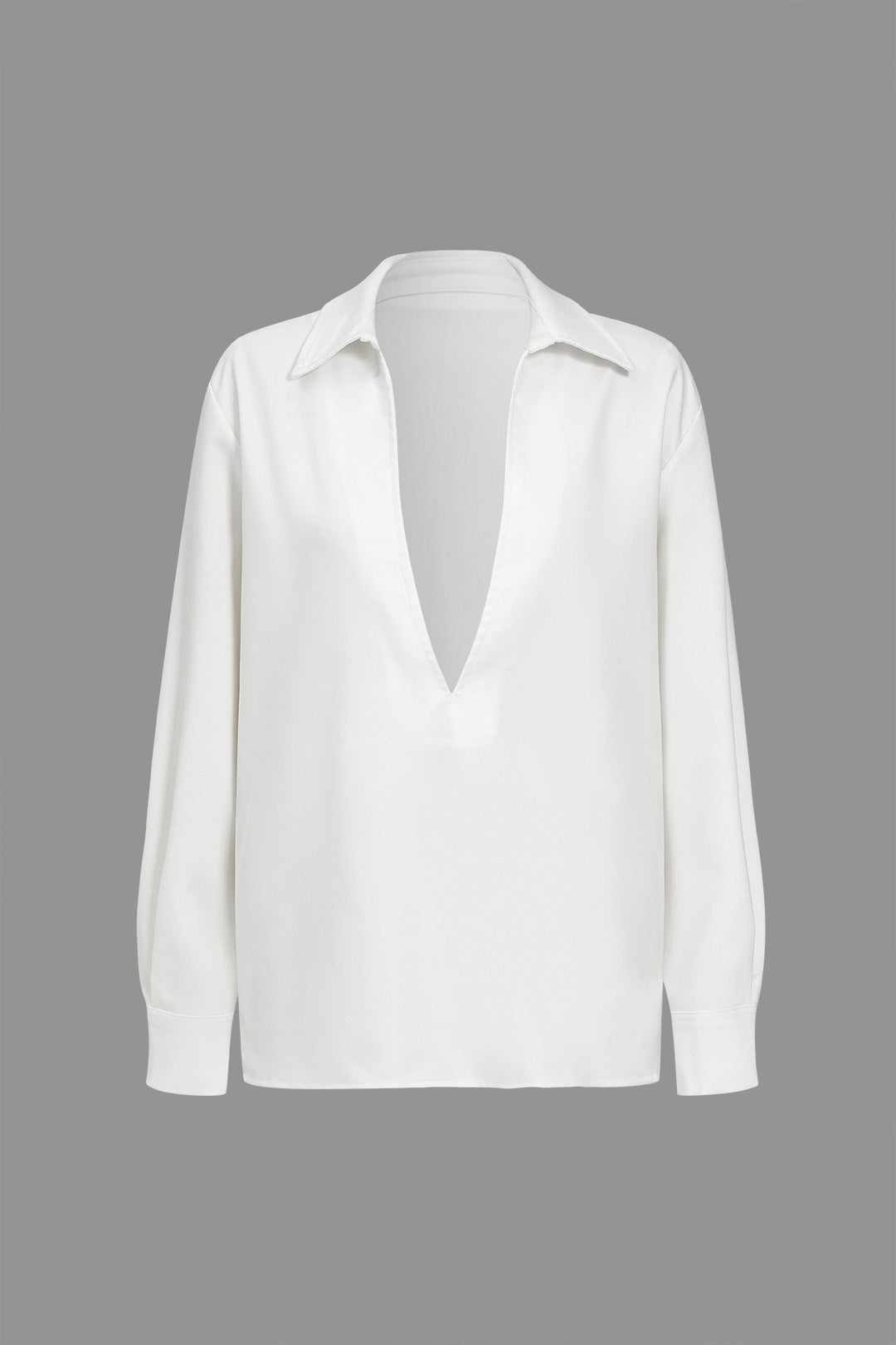 Basic Solid Design V-Neck Long-Sleeve Shirt Dreamardi