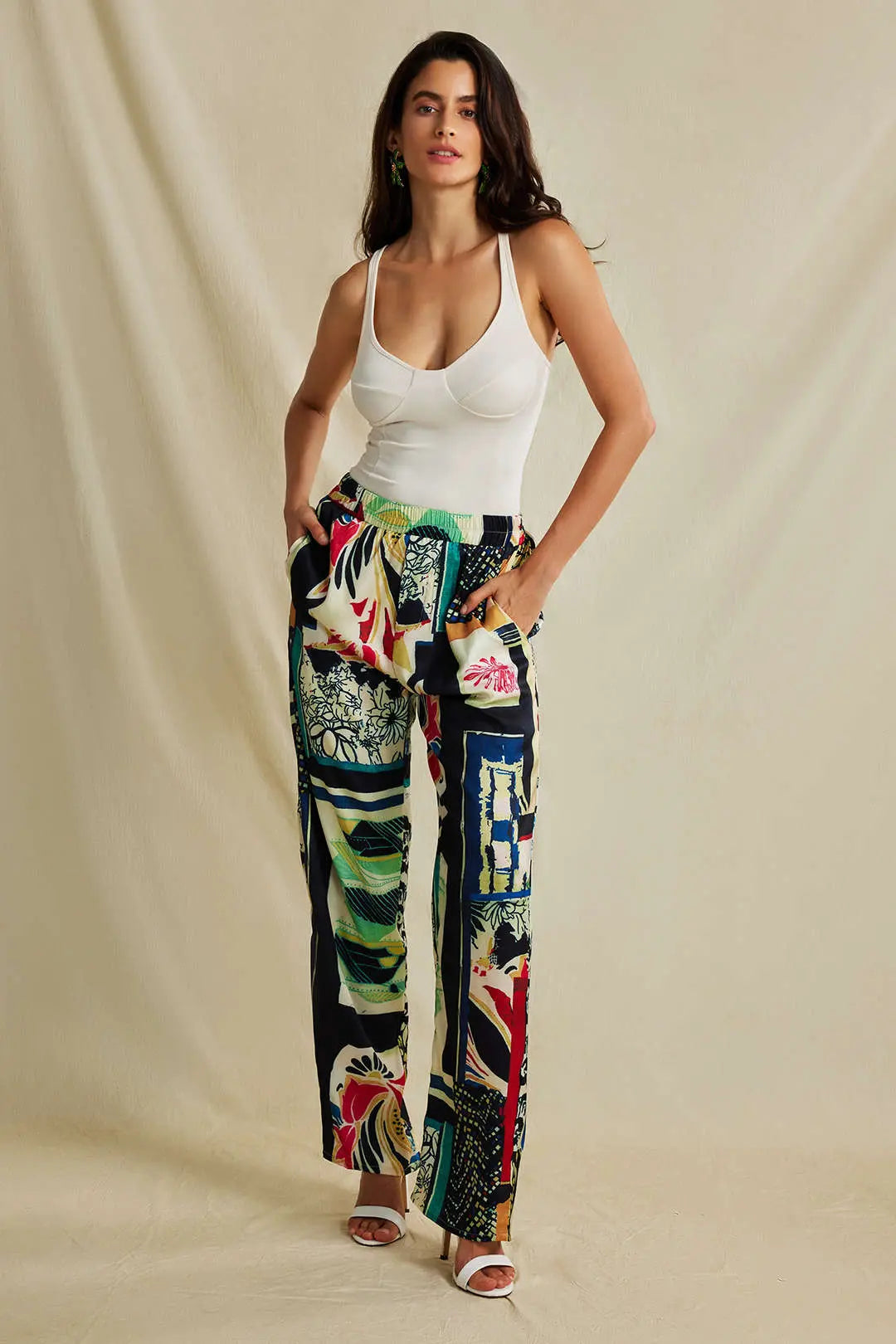 Edith - Chic Floral High Waisted Woman's Straight Leg Pants Dreamardi