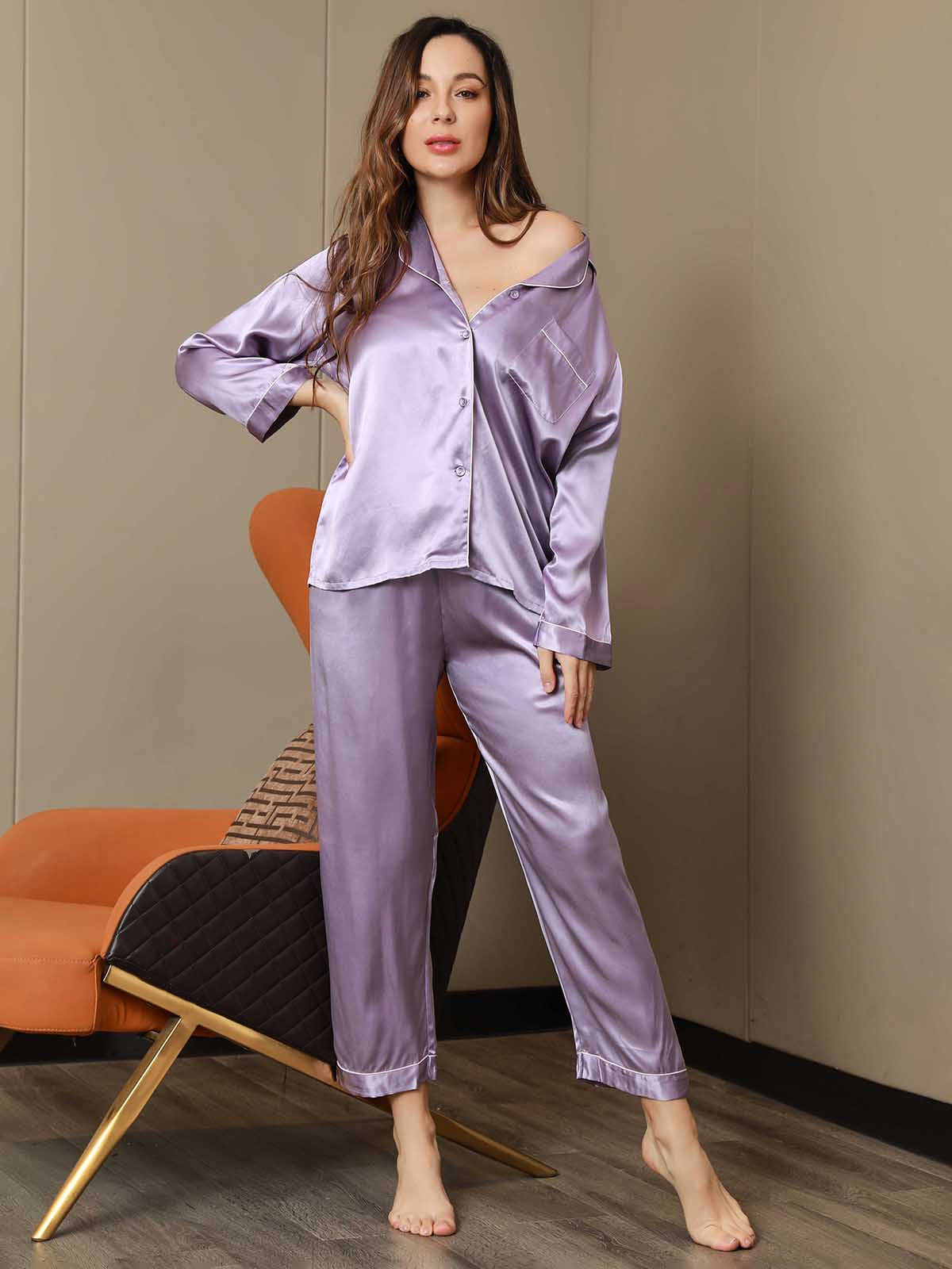 Moerbei Zijde Binding Trim Pyjama Set 2Pcs Dreamardi