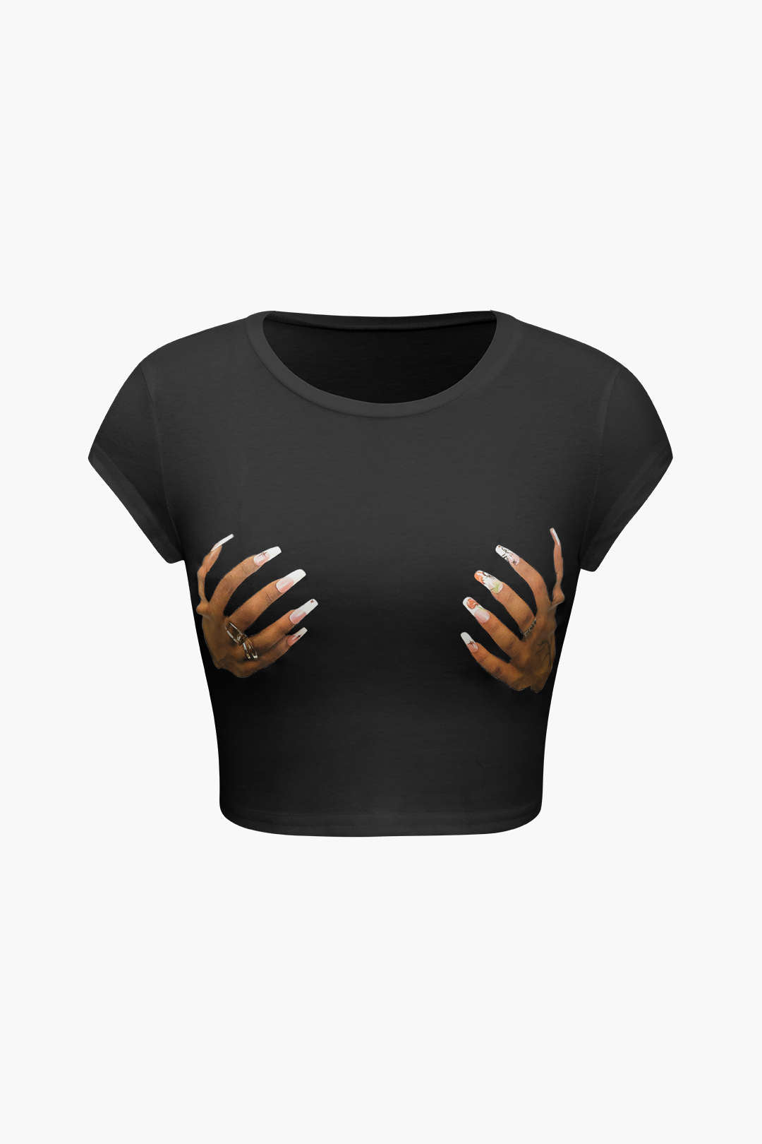 Hands Print Round Neck Crop T-shirt Dreamardi