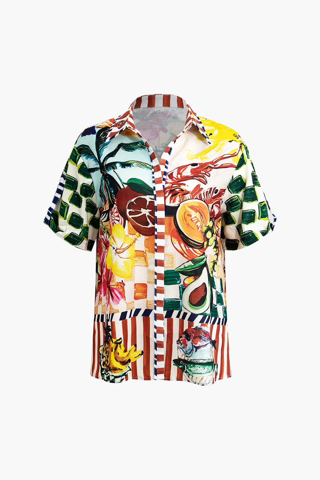 Tropical Print Tie Front Crop Shirt Dreamardi