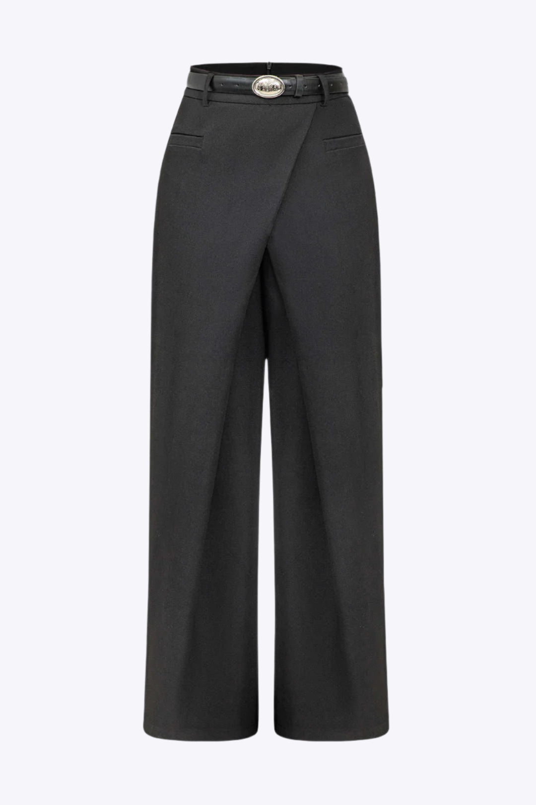 Solid Asymmetrical Wrap Belted Trousers Dreamardi