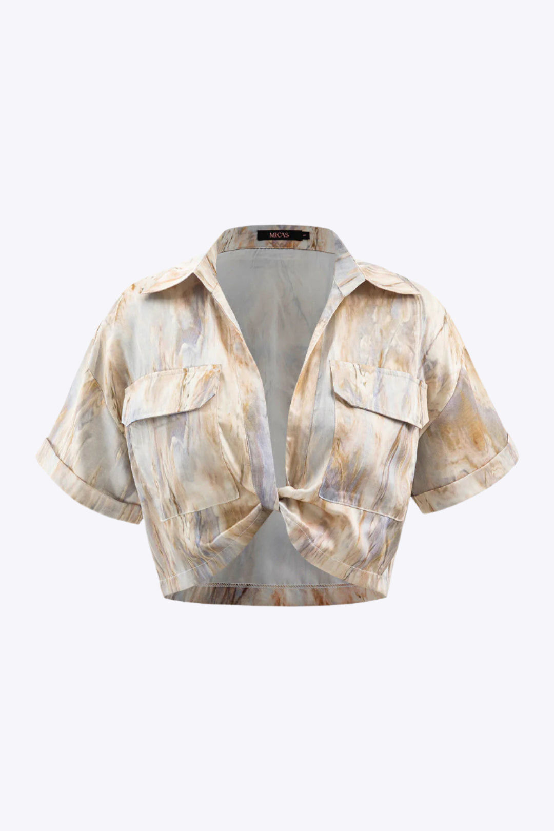 Marble Print Twist Hem Crop Shirt Dreamardi