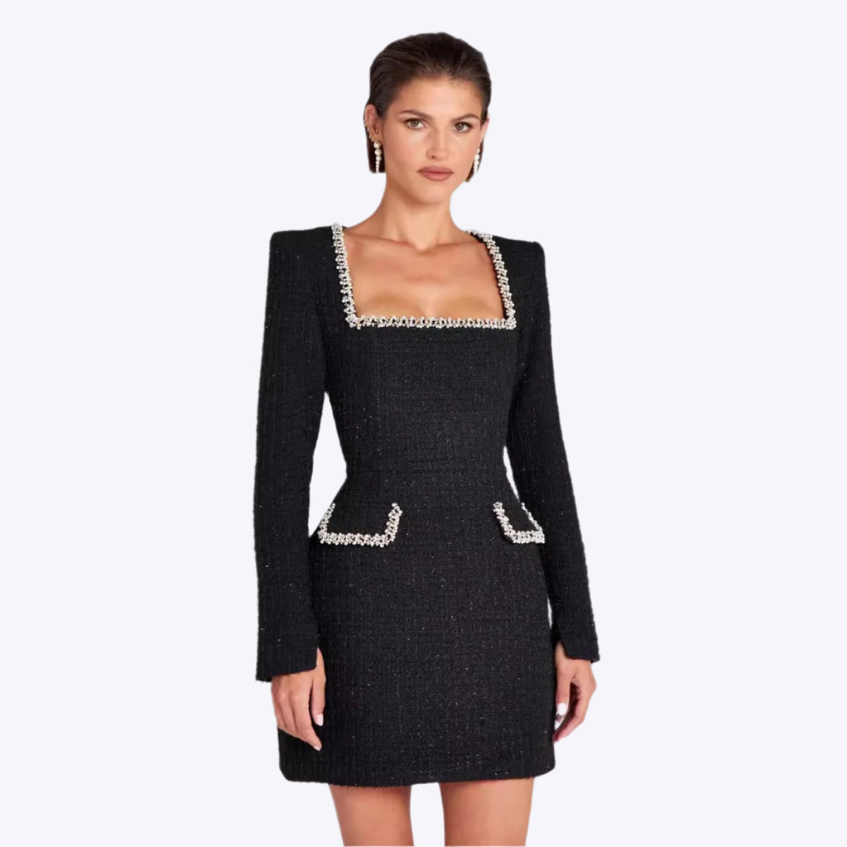 U-neck Long Sleeved Beaded Dress Dreamardi