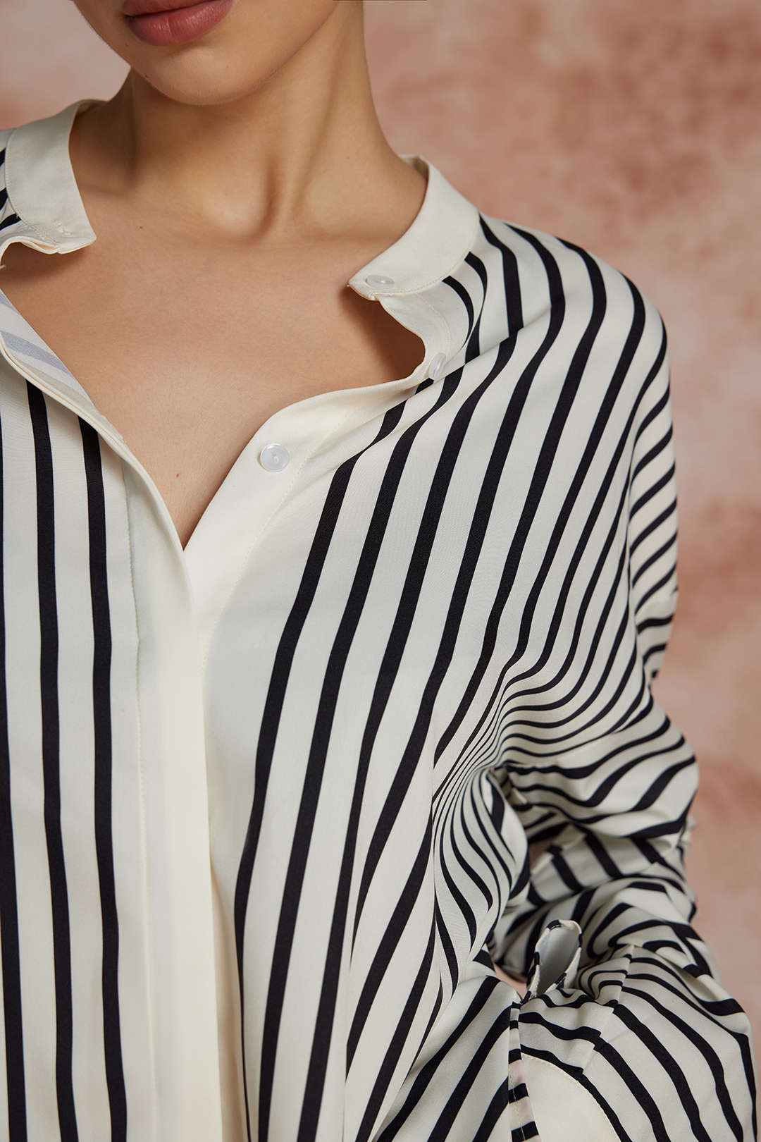 Stripe Print Satin Long-Sleeve Shirt Dreamardi