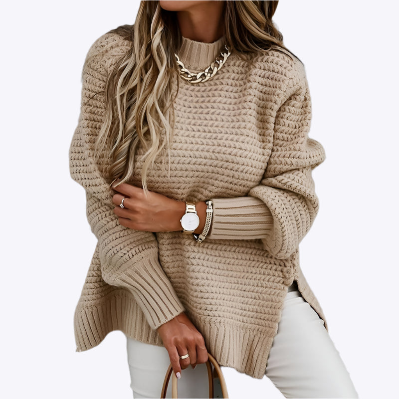 Solid color drawstring side slit knit sweater Dreamardi