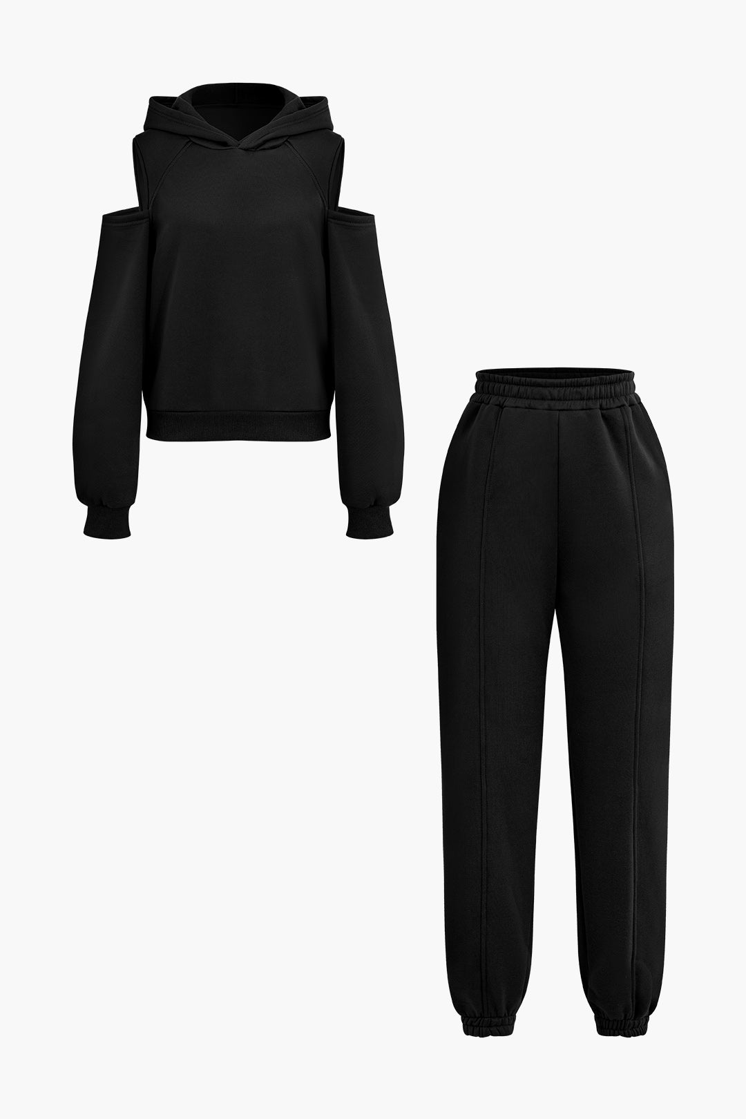 Solid Hooded Cut Out Sweatshirt And Elastic Pants Set Dreamardi