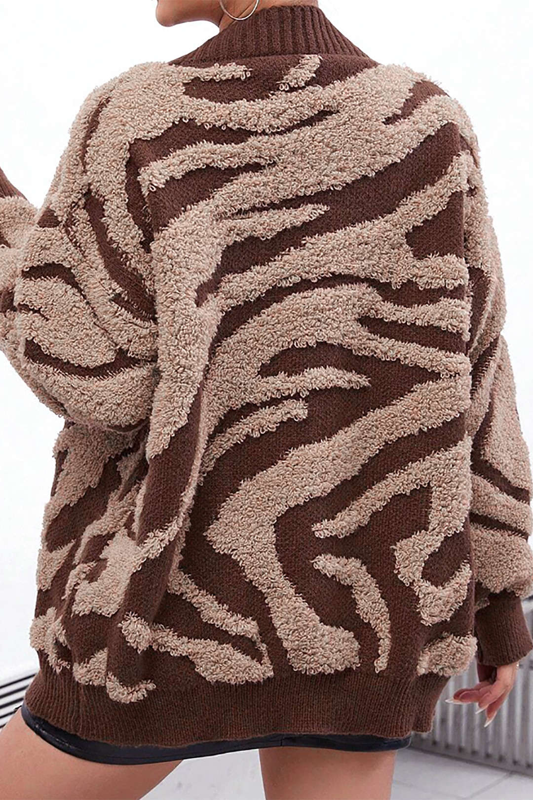 Zebra Stripe Textured Sweater Cardigan Dreamardi