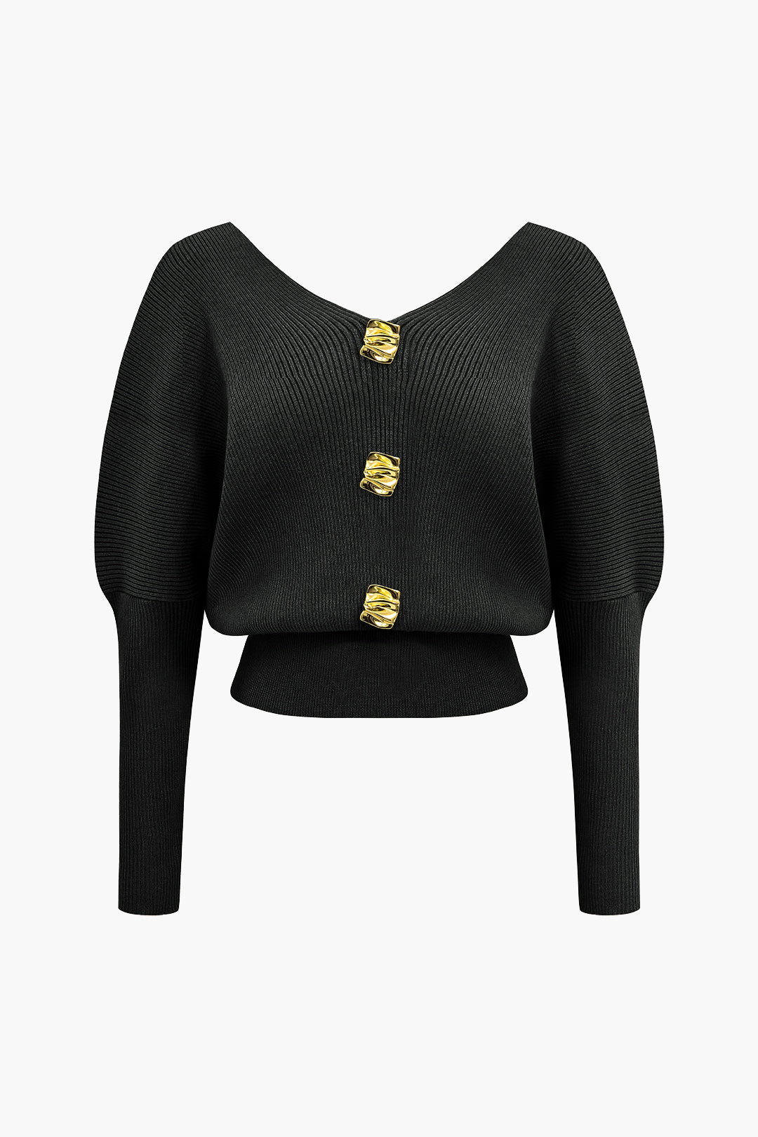 Solid Button V-Neck Sweater Long-Sleeve Top Dreamardi