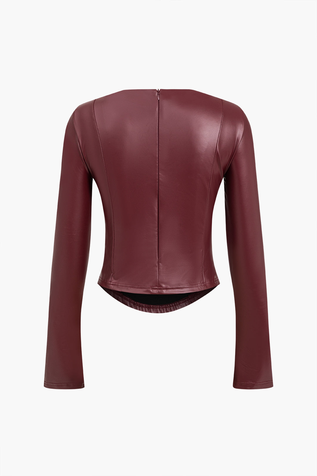 Solid Faux Leather Zipper Detail Long-Sleeve Shirt Dreamardi