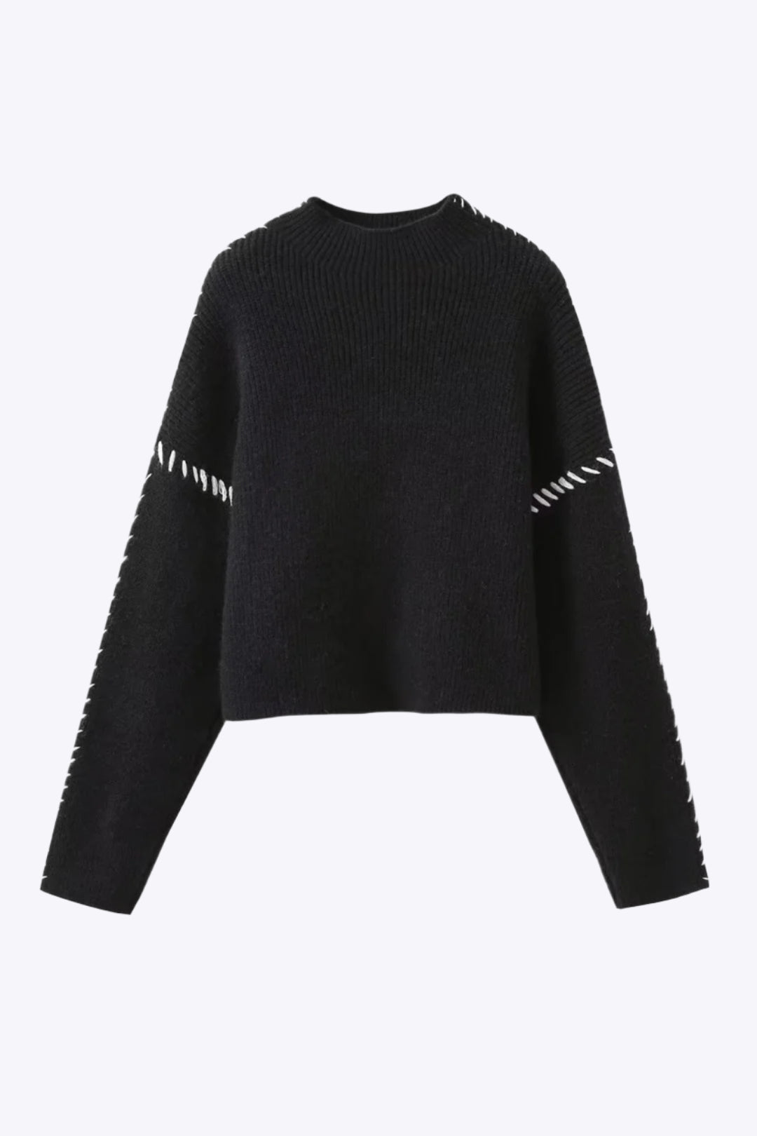 Contrast Whipstitching Turtleneck Long Sleeve Sweater Dreamardi