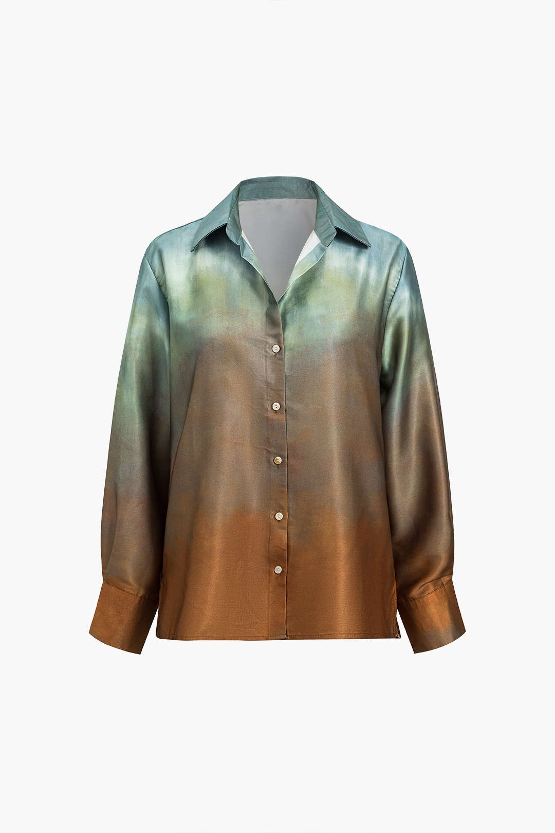 Tie Dye Print Satin Button Long-Sleeve Shirt Dreamardi