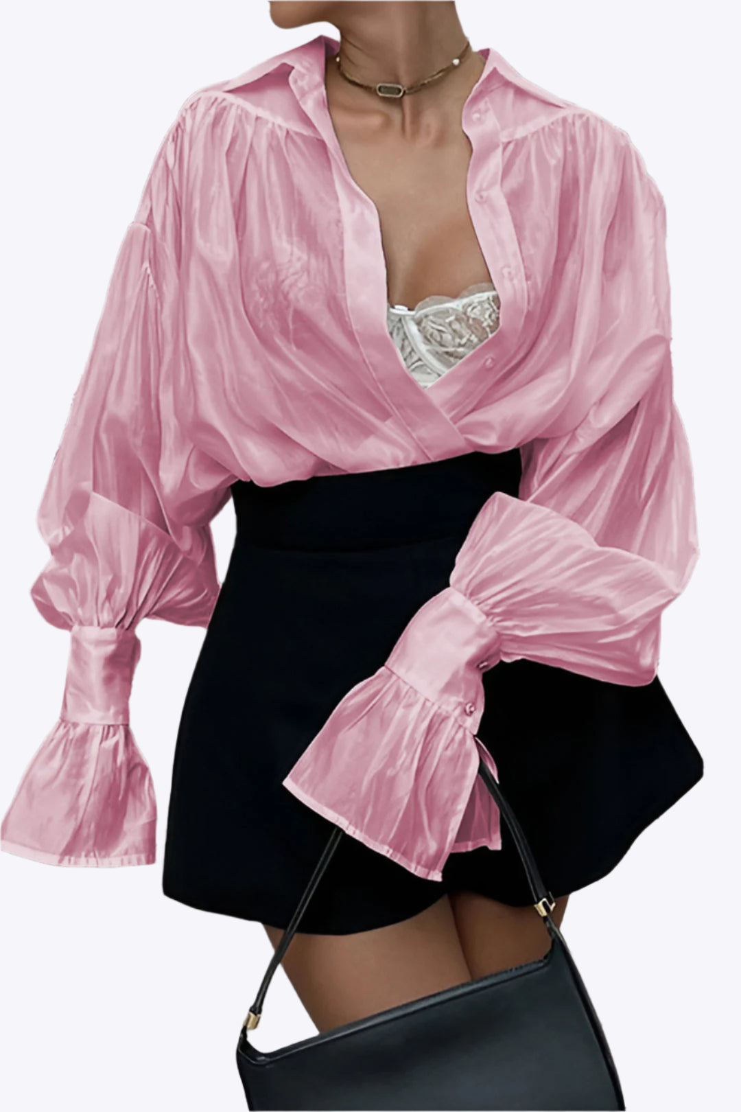 Satin Lantern Sleeve Long-Sleeve Shirt Dreamardi