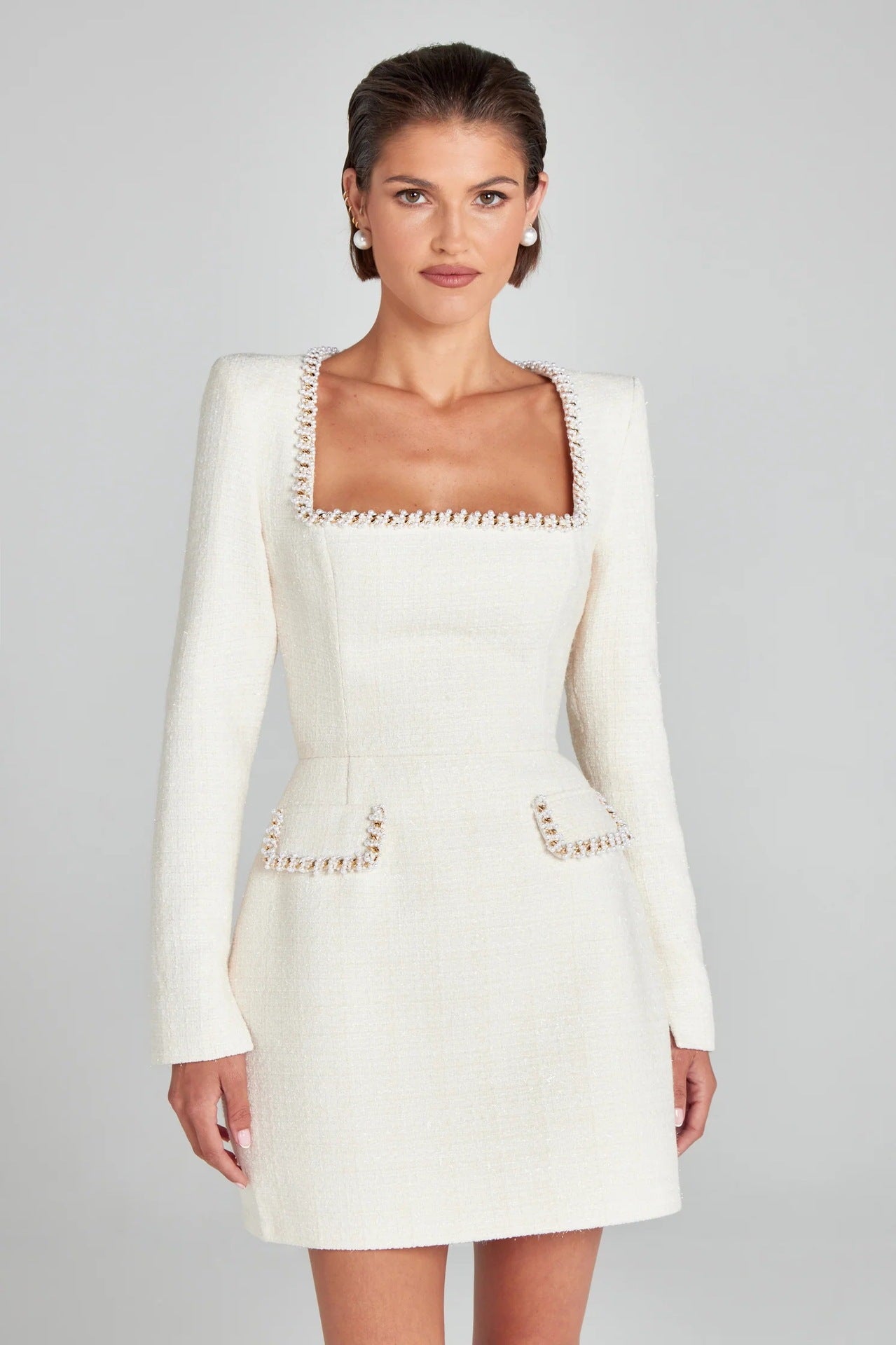 U-neck Long Sleeved Beaded Dress Dreamardi