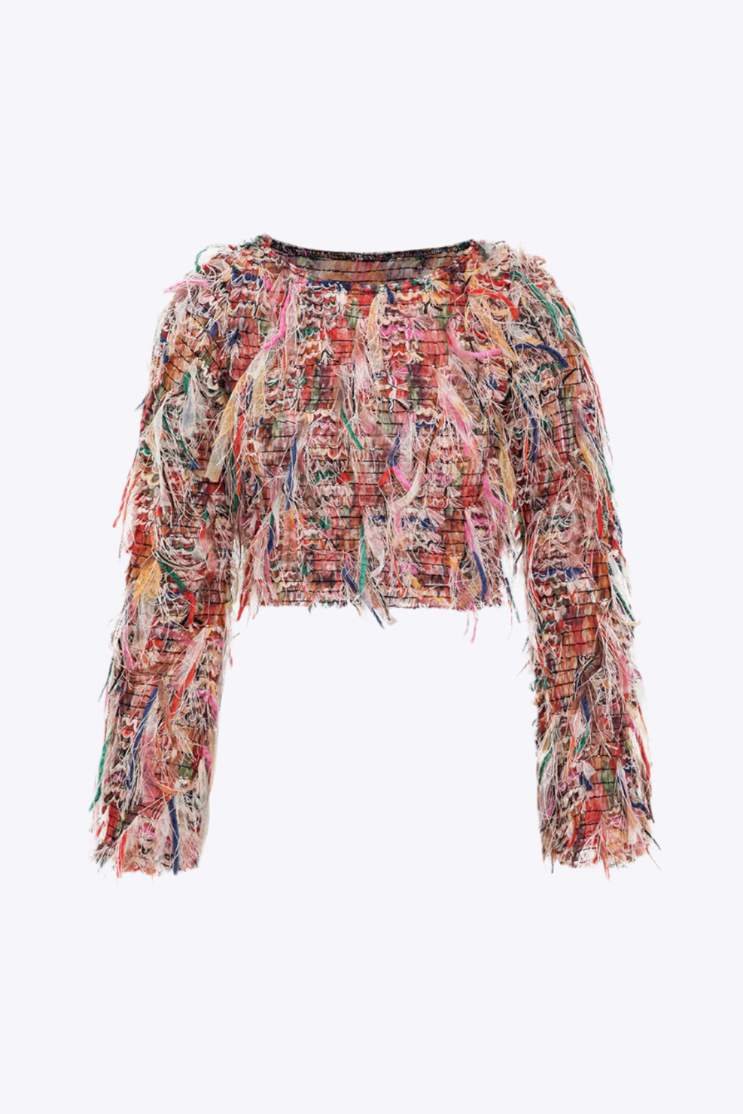 Color Block Print Fringe Long-Sleeve Shirt Dreamardi